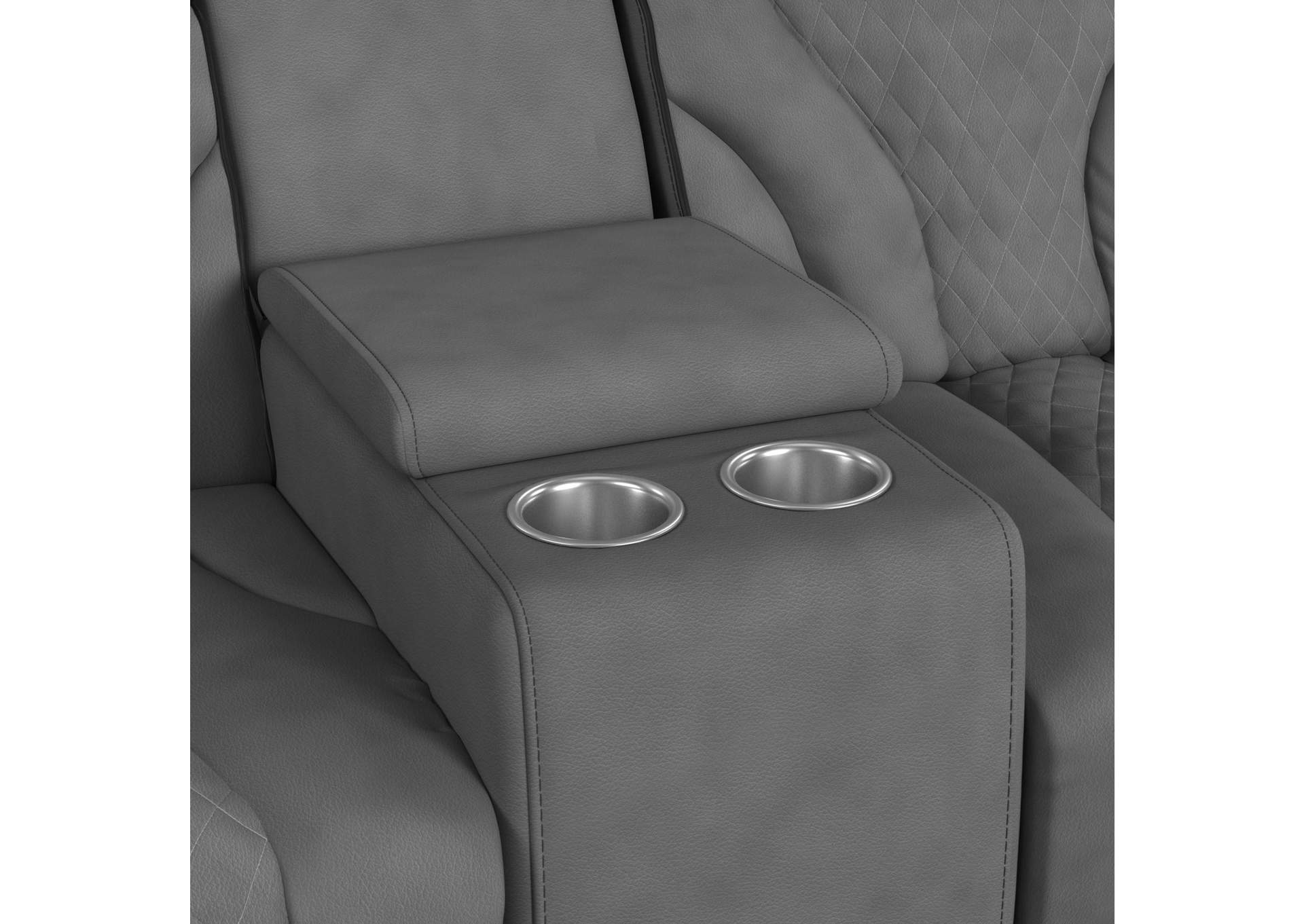 Blitz Motion Loveseat With Console And Led In Simba Slate And Black Welt image 5