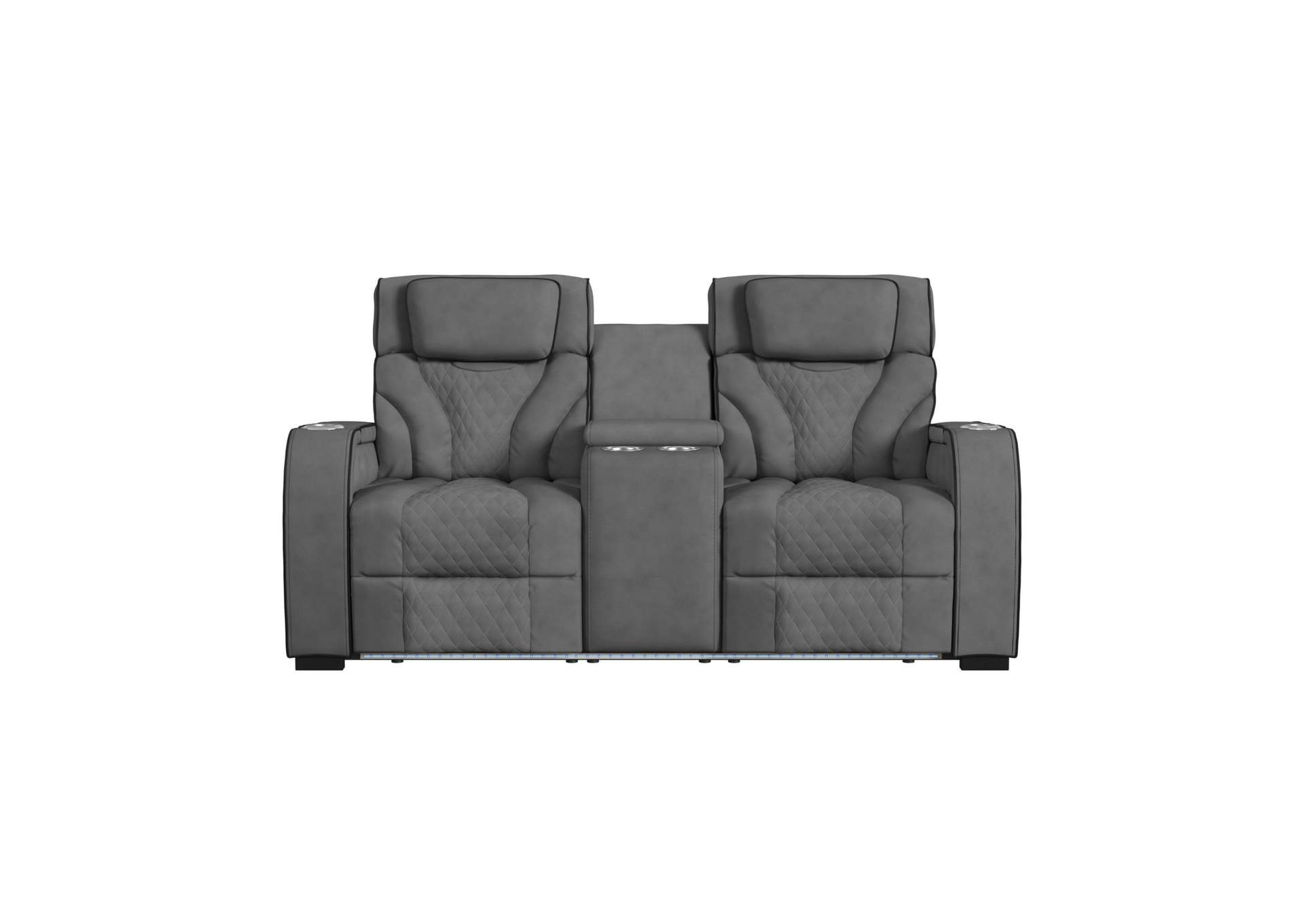Blitz Motion Loveseat With Console And Led In Simba Slate And Black Welt image 10