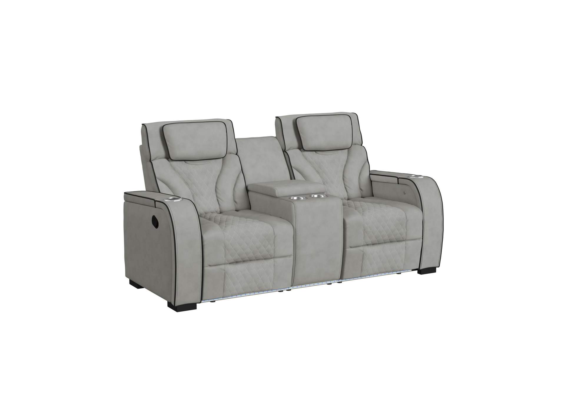 Blitz Motion Loveseat With Console And Led In Simba Taupe And Black Welt image 8