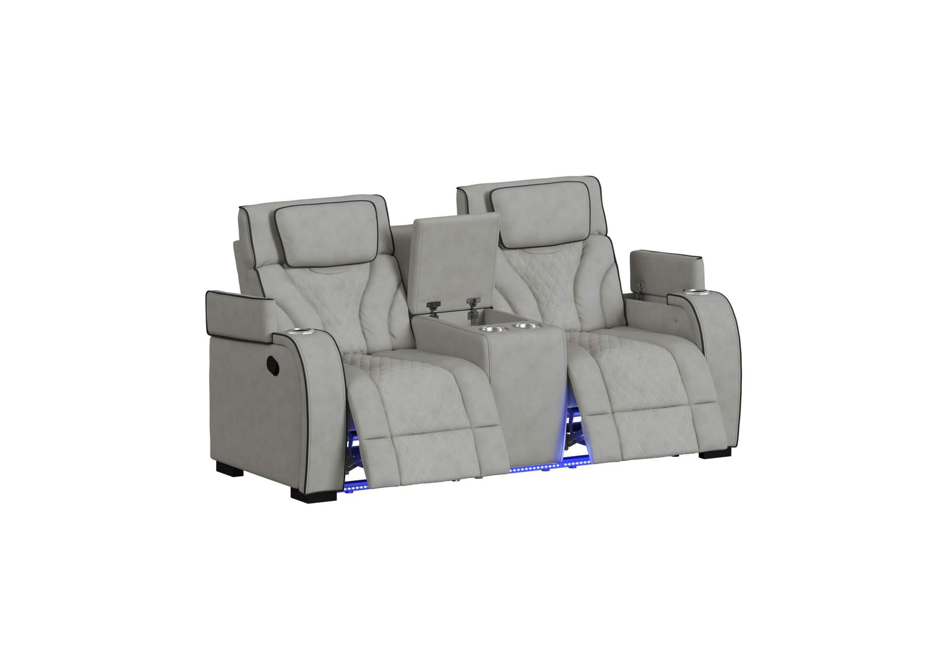 Blitz Motion Loveseat With Console And Led In Simba Taupe And Black Welt image 9