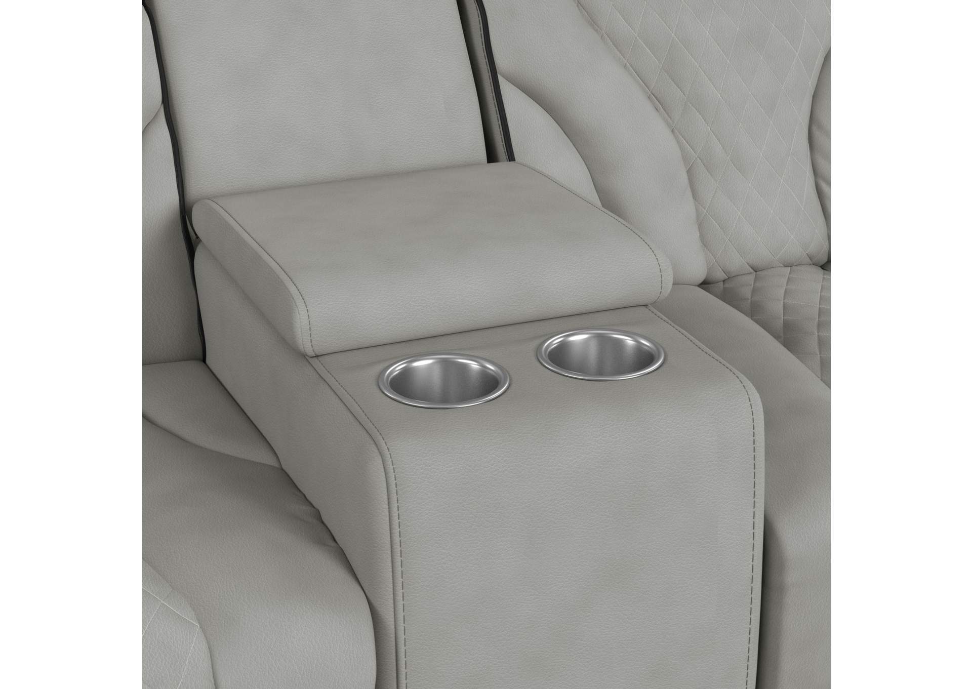 Blitz Motion Loveseat With Console And Led In Simba Taupe And Black Welt image 5