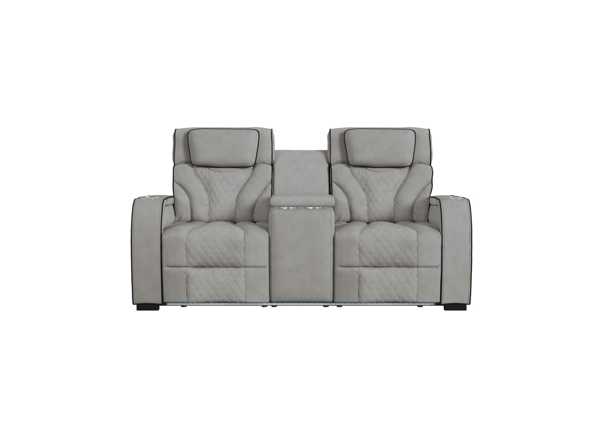 Blitz Motion Loveseat With Console And Led In Simba Taupe And Black Welt image 10
