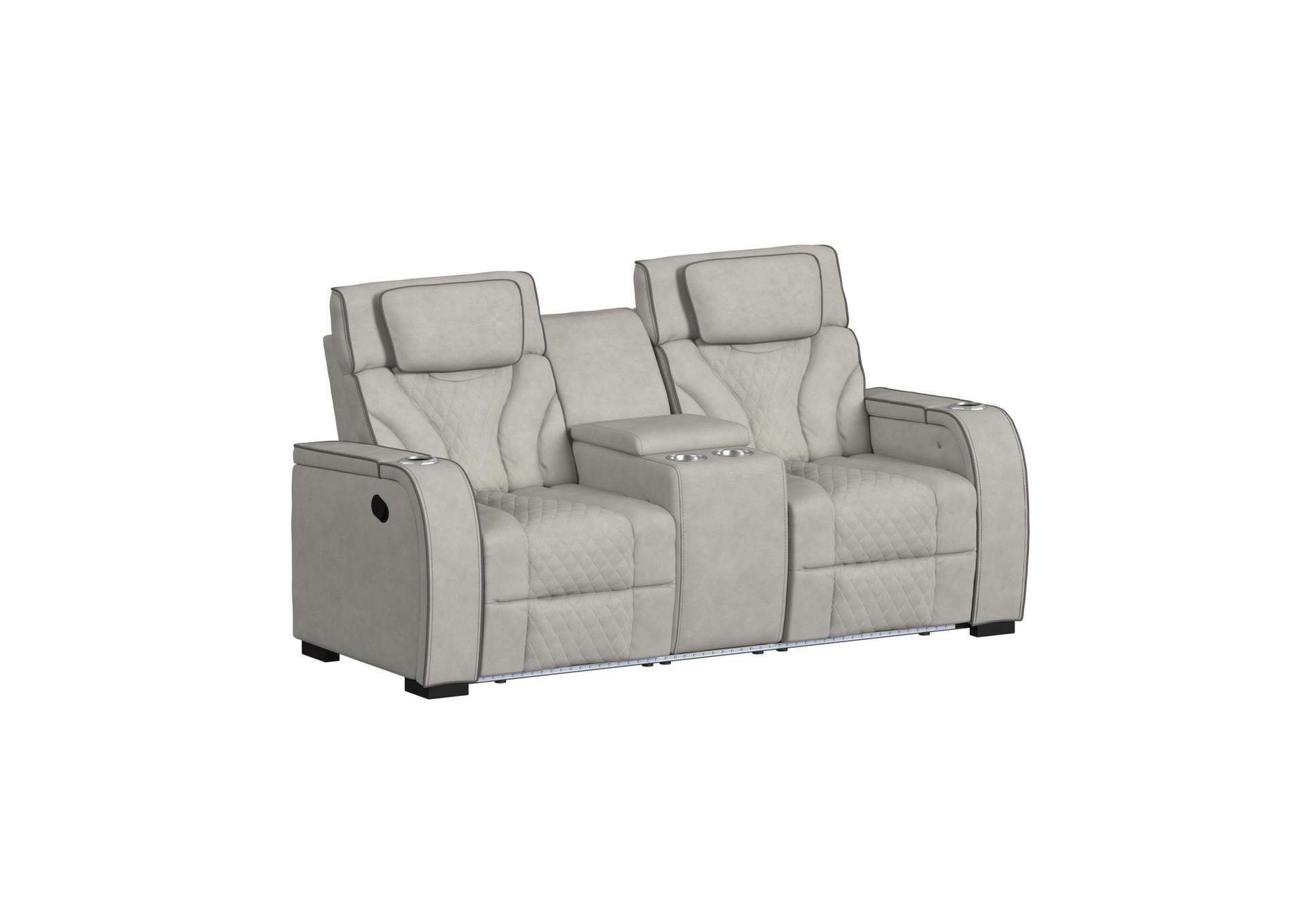 Blitz Motion Loveseat With Console And Led In Simba Taupe And Slate Welt image 3