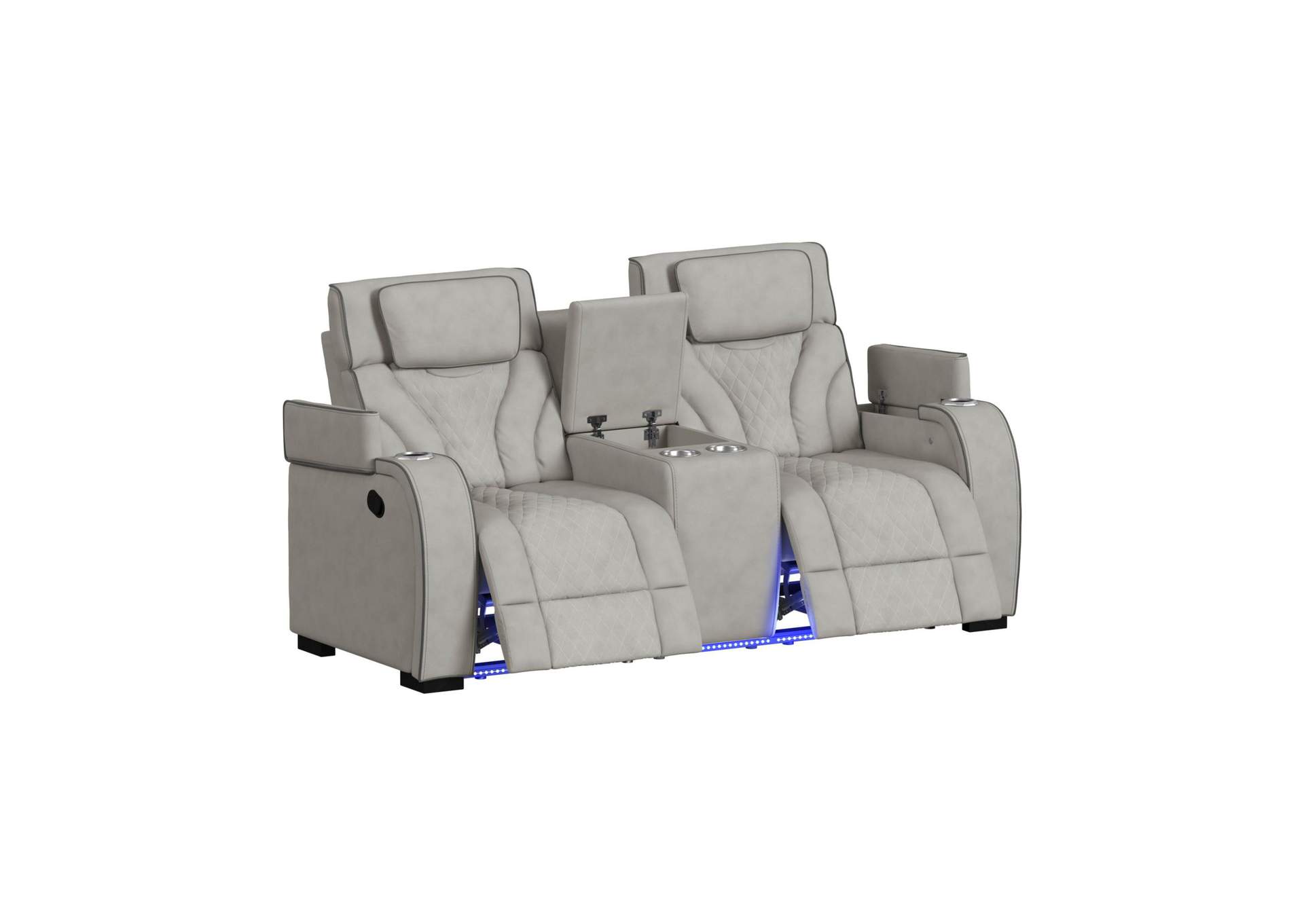 Blitz Motion Loveseat With Console And Led In Simba Taupe And Slate Welt image 4