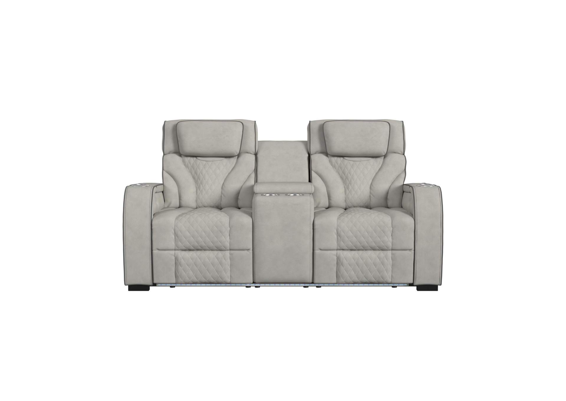 Blitz Motion Loveseat With Console And Led In Simba Taupe And Slate Welt image 5