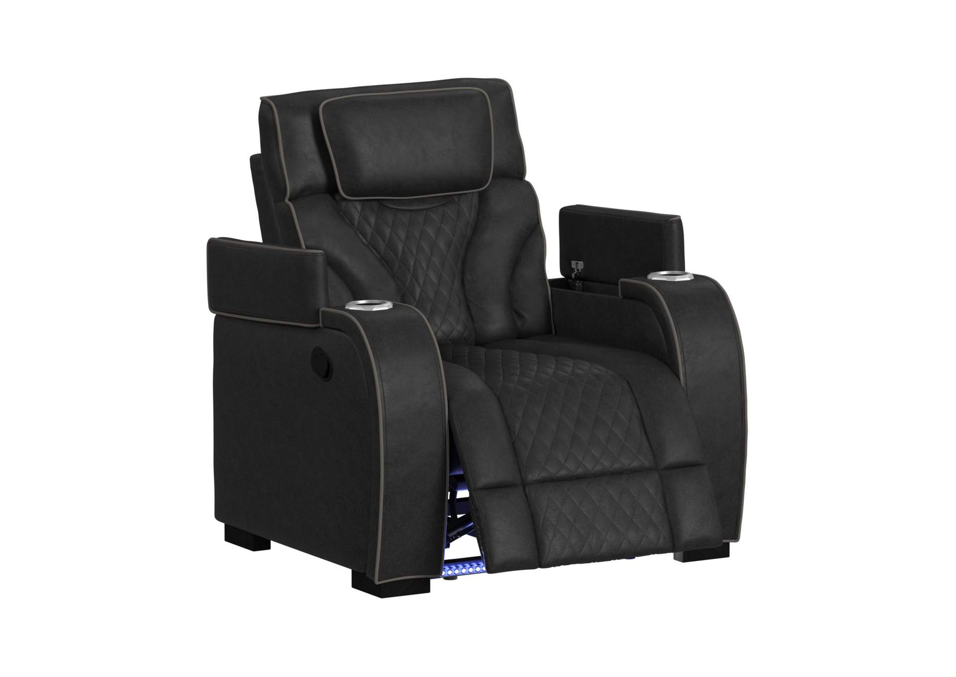 Blitz Motion Recliner With Led In Simba Black And Slate Welt image 4