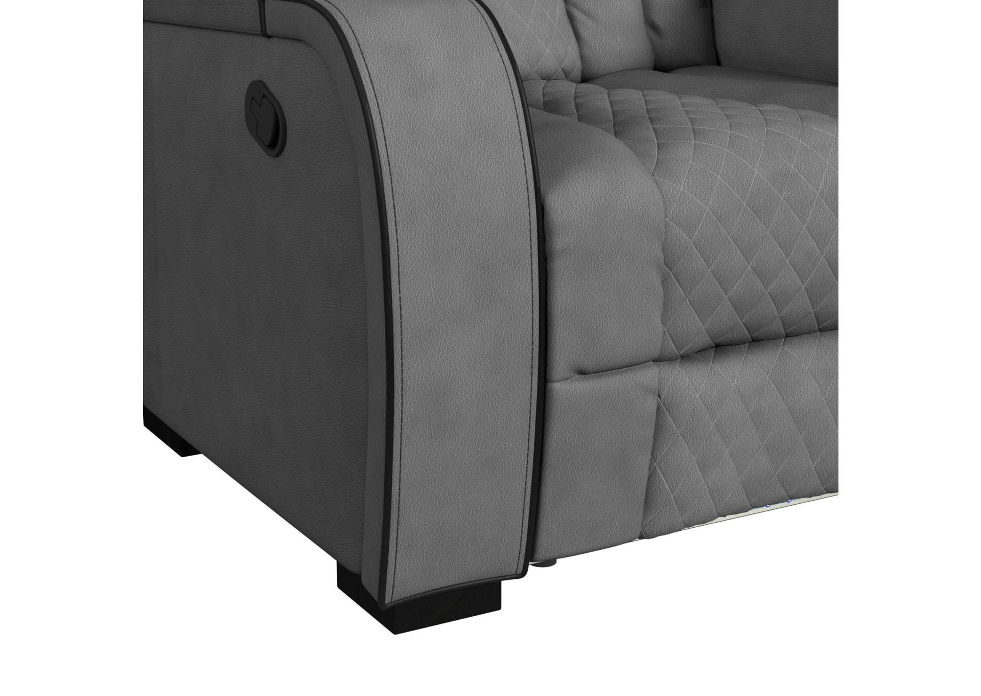 Blitz Motion Loveseat With Console And Led In Simba Slate And Black Welt image 6