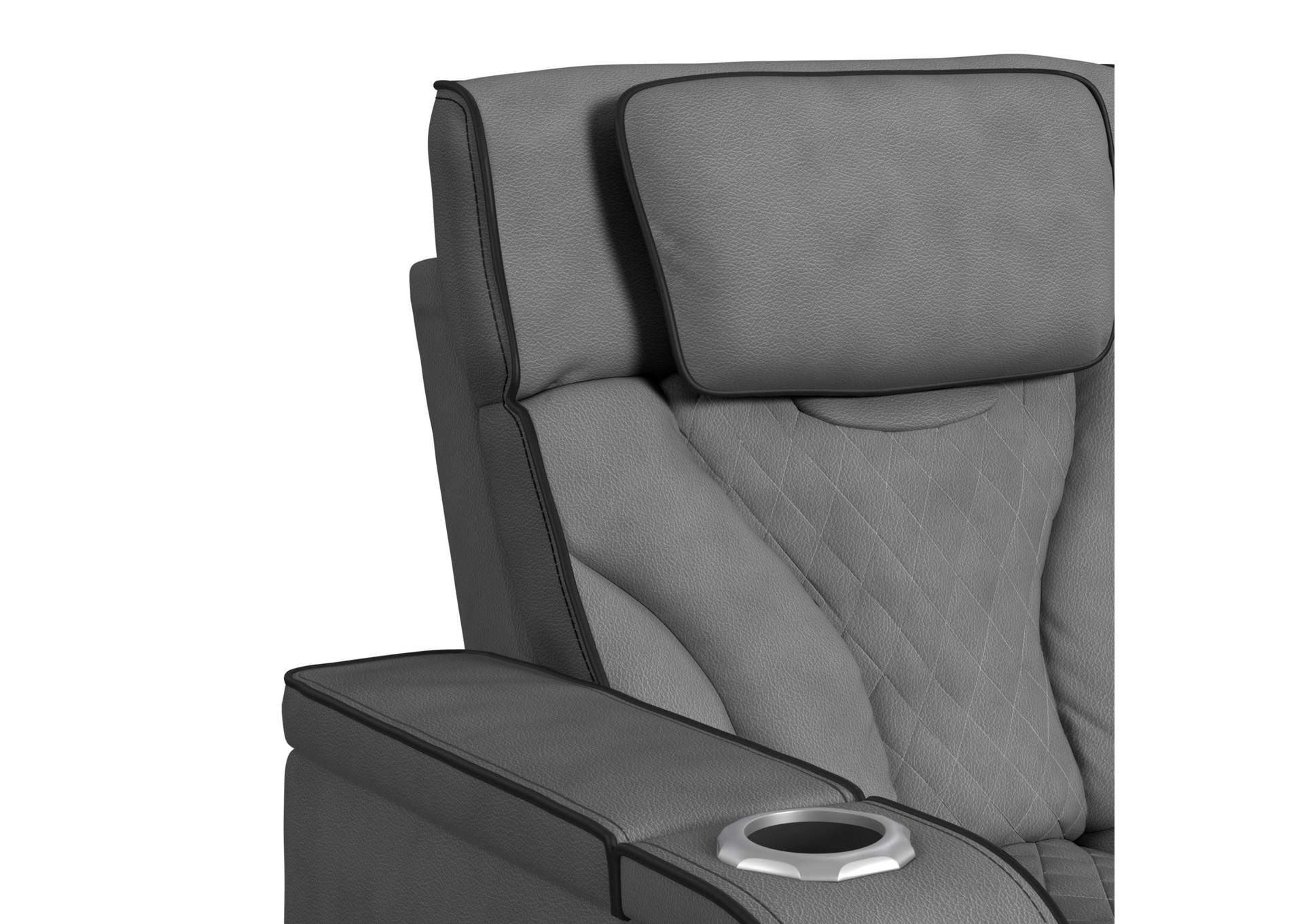 Blitz Motion Loveseat With Console And Led In Simba Slate And Black Welt image 3