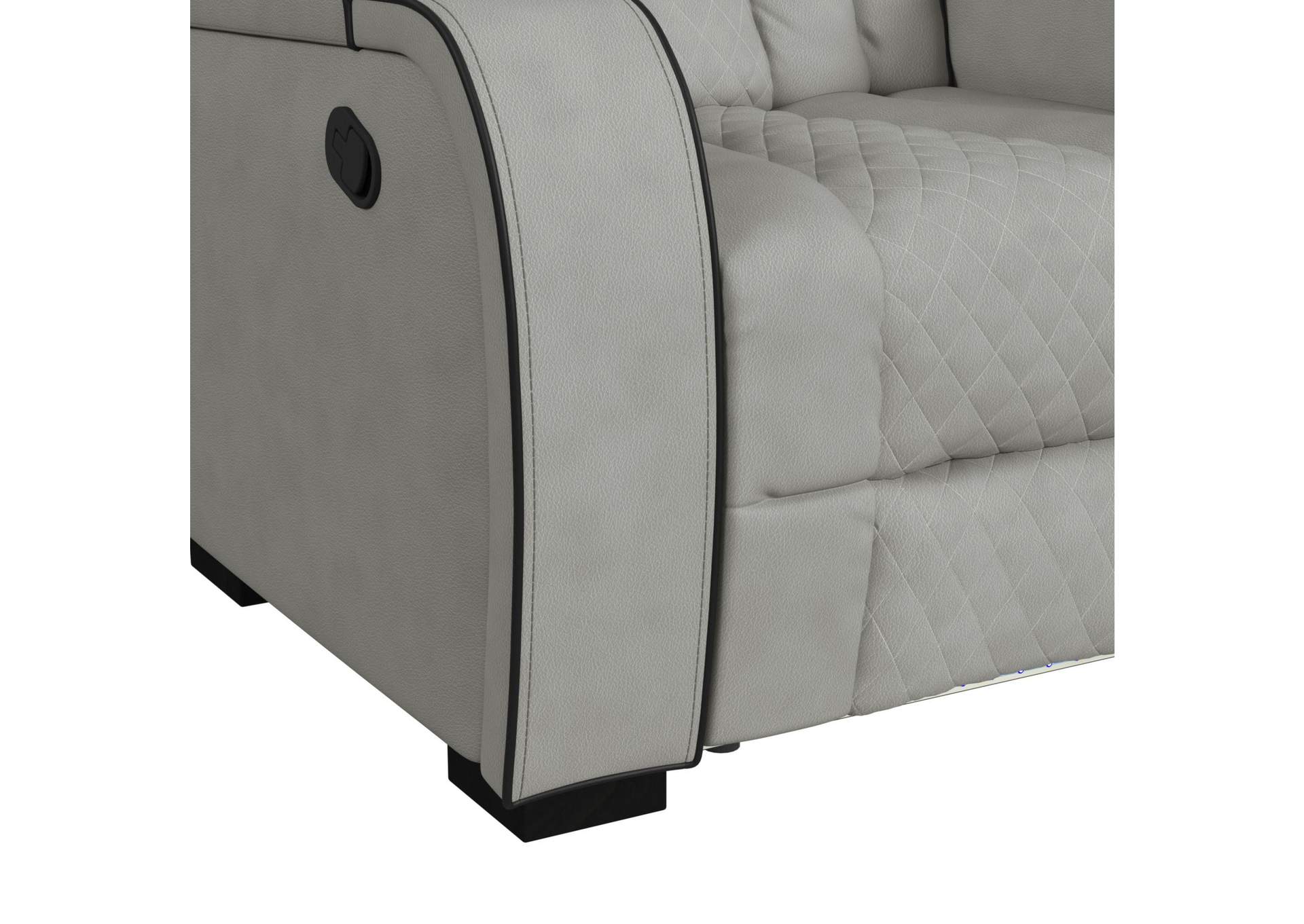 Blitz Motion Loveseat With Console And Led In Simba Taupe And Black Welt image 6
