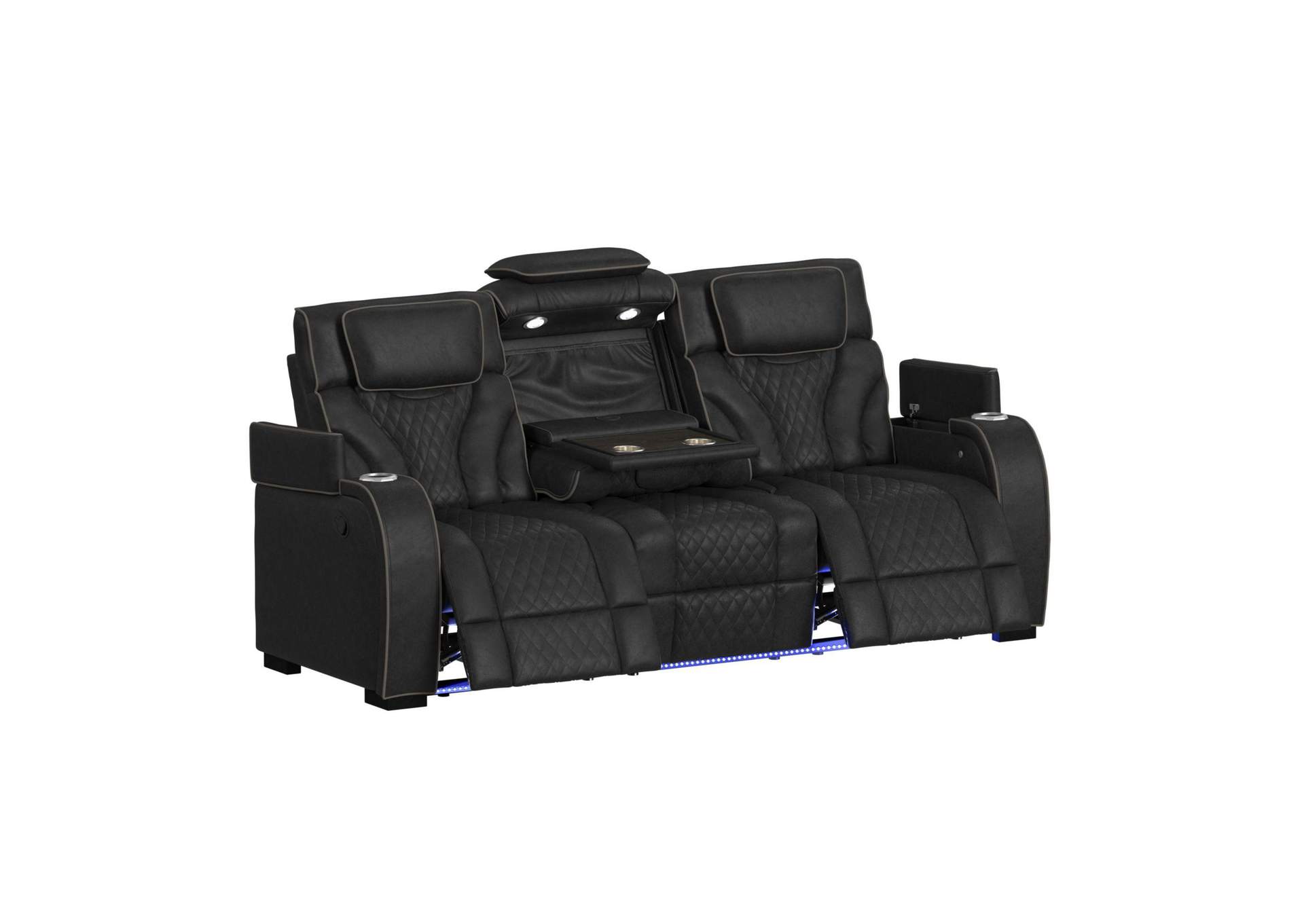 Blitz Motion Sofa With Ddt Reading Light Wireless Charger And Led In Simba Black And Slate Welt image 4