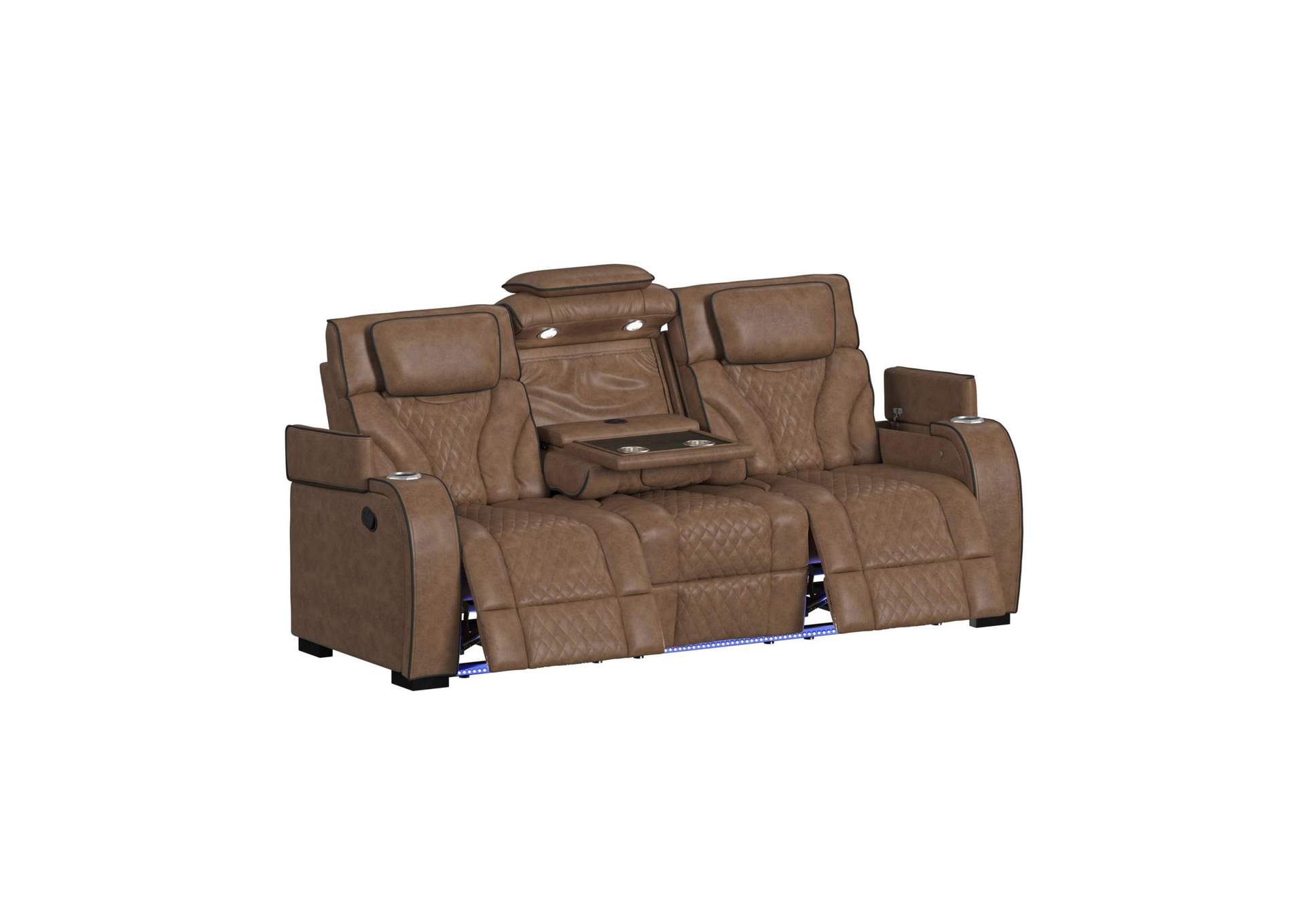 Blitz Motion Sofa With Ddt Reading Light Wireless Charger And Led In Simba Cafe And Black Welt image 4