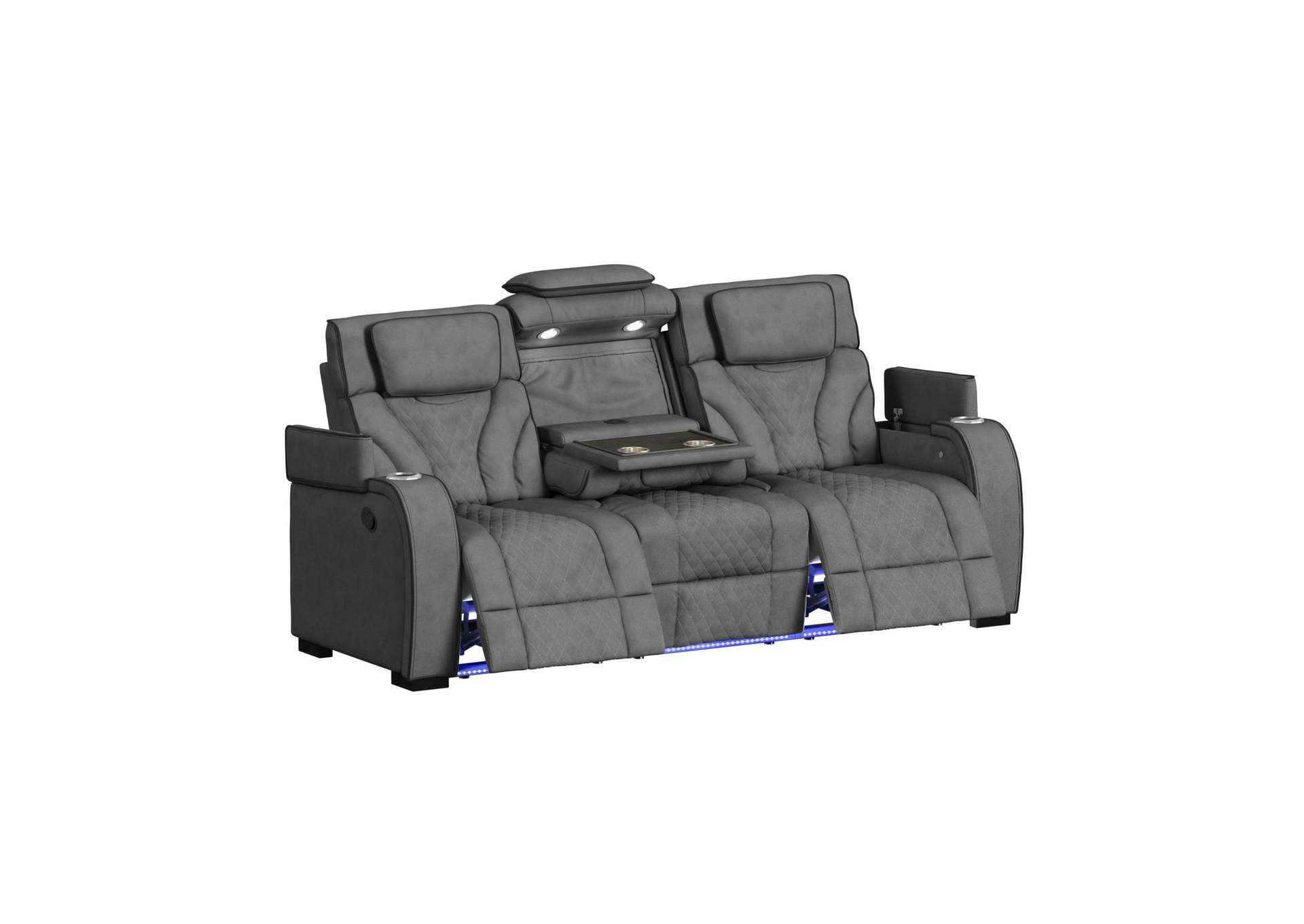 Blitz Motion Sofa With Ddt Reading Light Wireless Charger And Led In Simba Slate And Black Welt image 10