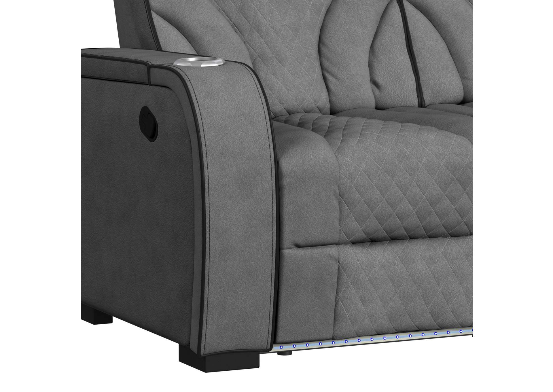 Blitz Motion Sofa With Ddt Reading Light Wireless Charger And Led In Simba Slate And Black Welt image 7