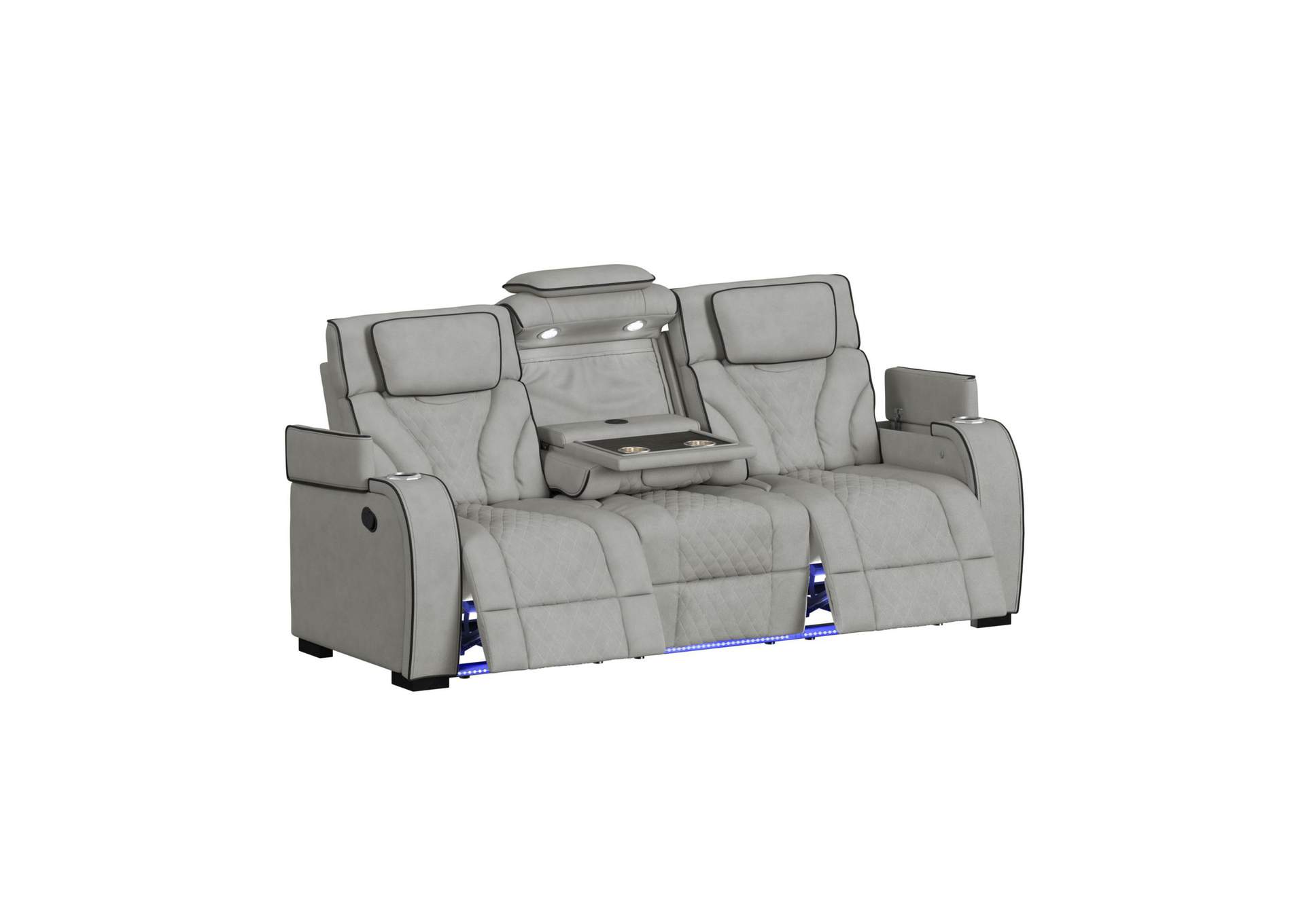 Blitz Motion Sofa With Ddt Reading Light Wireless Charger And Led In Simba Taupe And Black Welt image 10