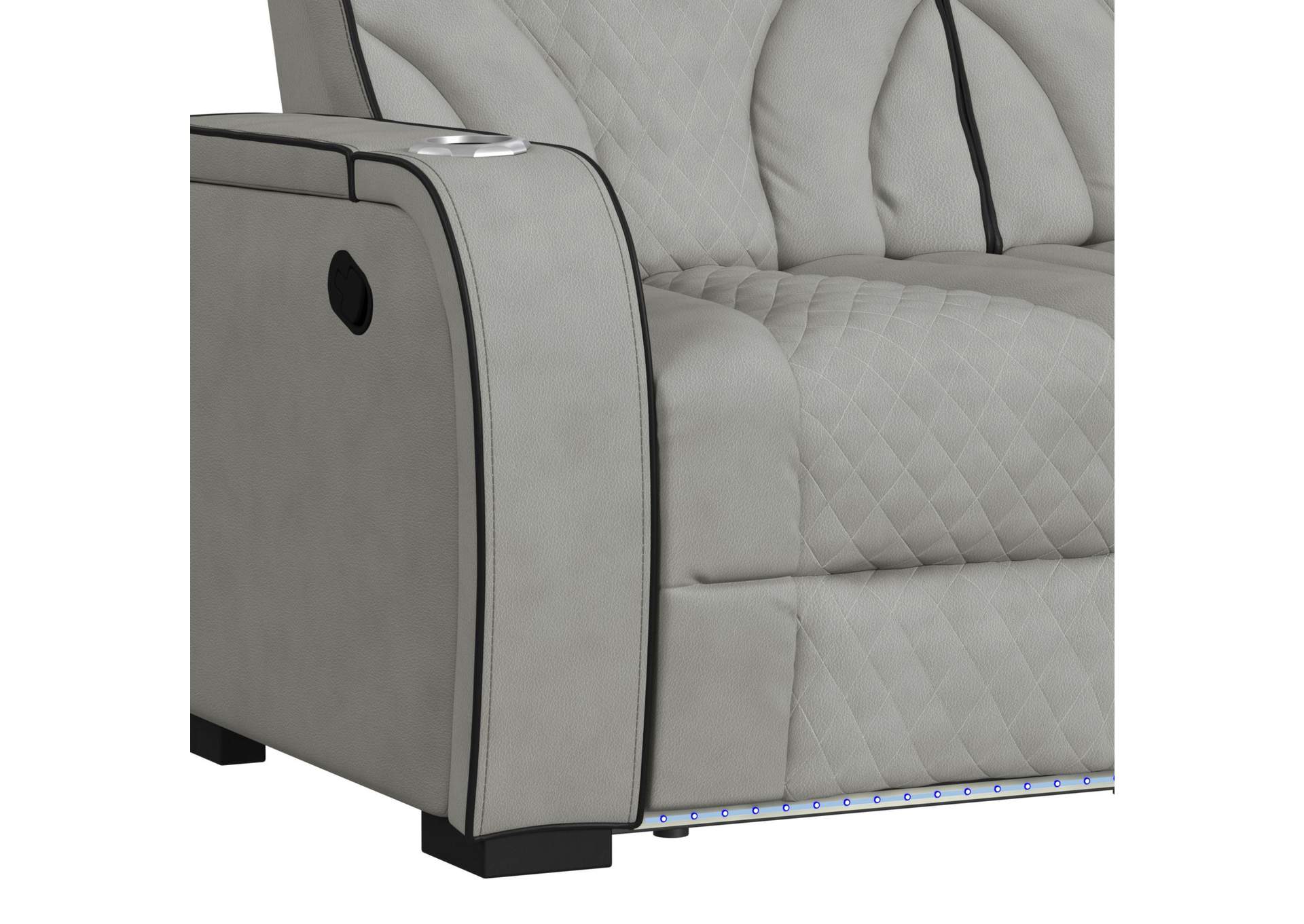 Blitz Motion Sofa With Ddt Reading Light Wireless Charger And Led In Simba Taupe And Black Welt image 7