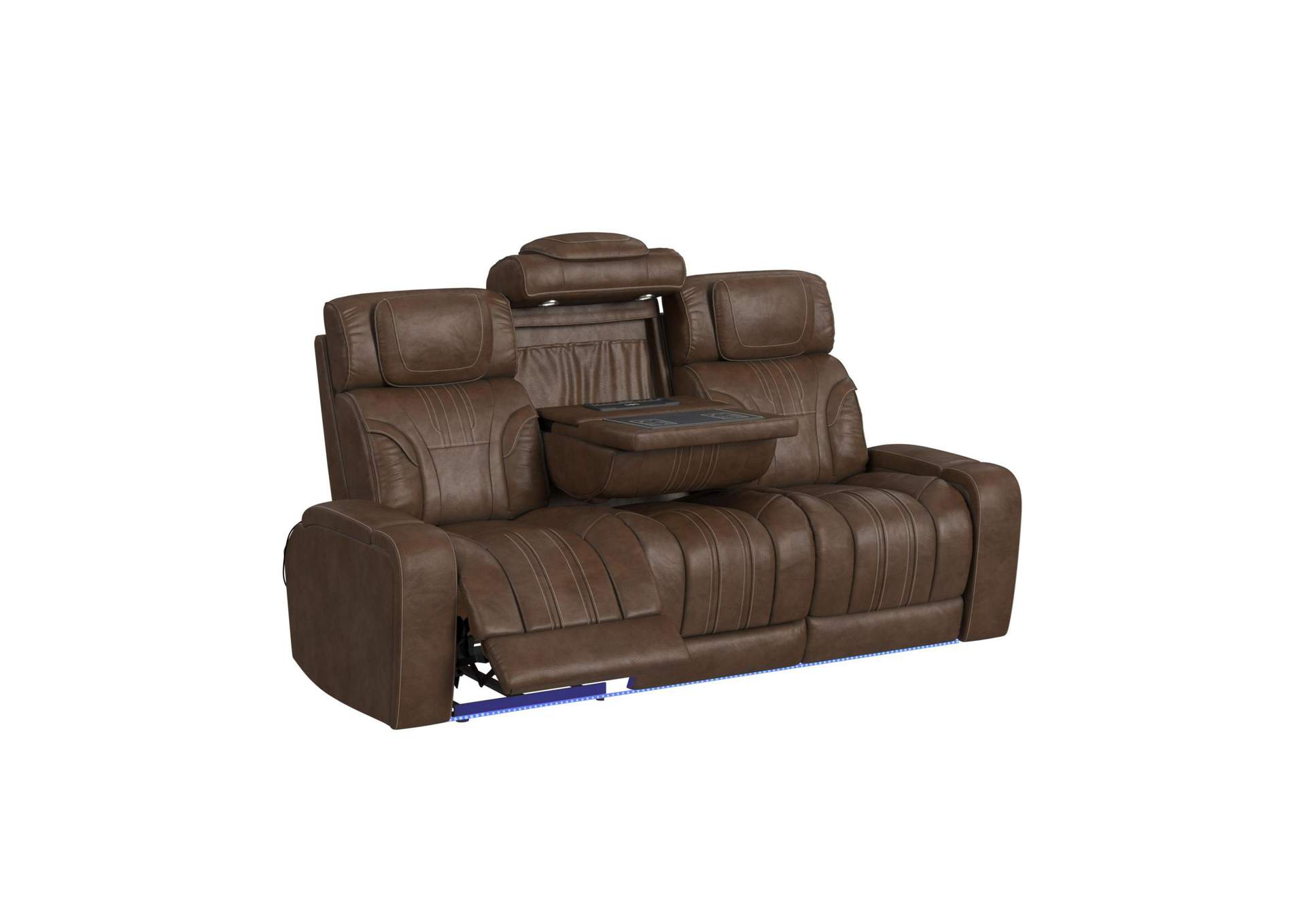 Bonanza P3 Sofa With I Table Reading Light Heat Massage Led Speaker And Fd Cup Holder In Leather Gel Umber image 4