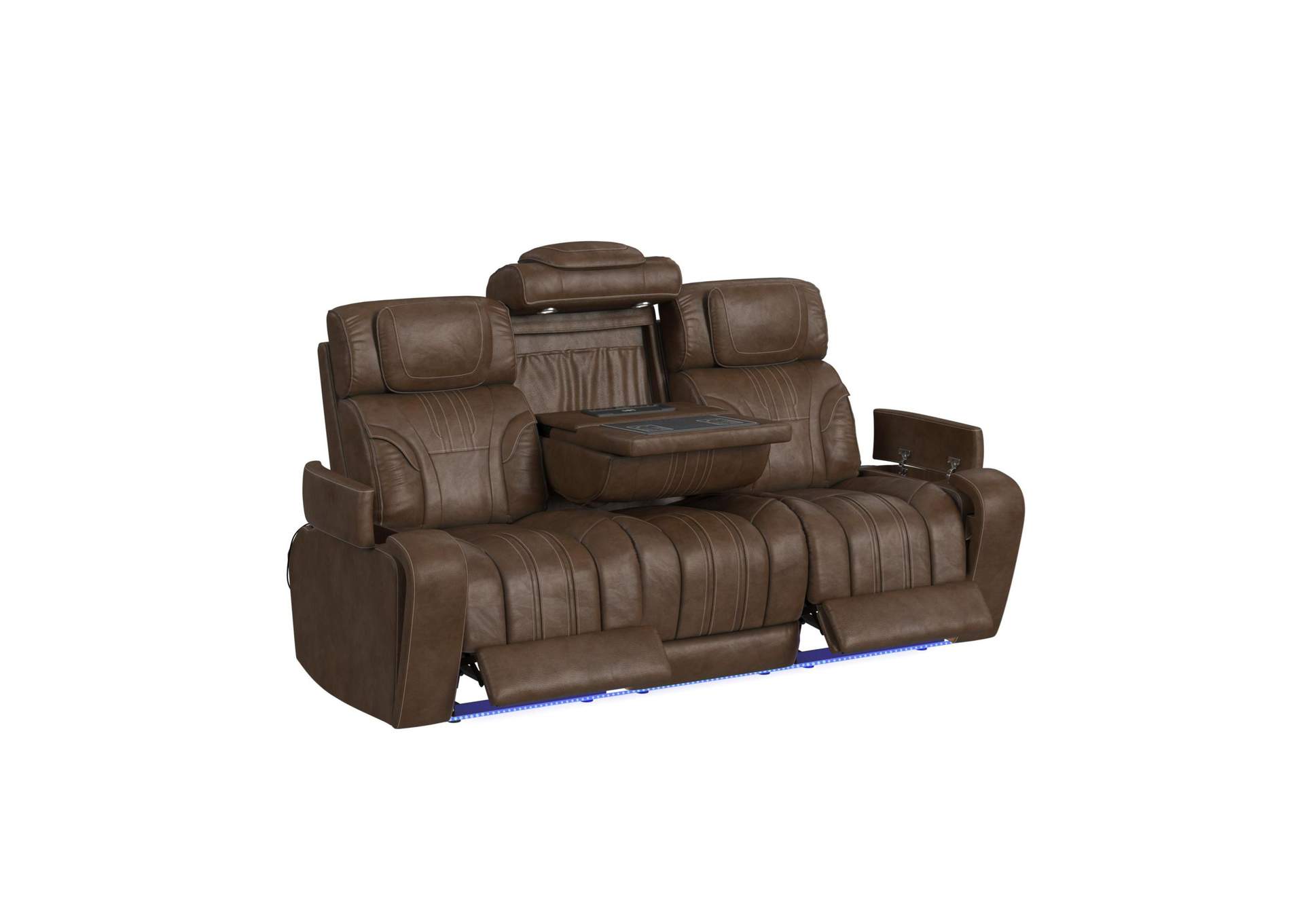 Bonanza P3 Sofa With I Table Reading Light Heat Massage Led Speaker And Fd Cup Holder In Leather Gel Umber image 5