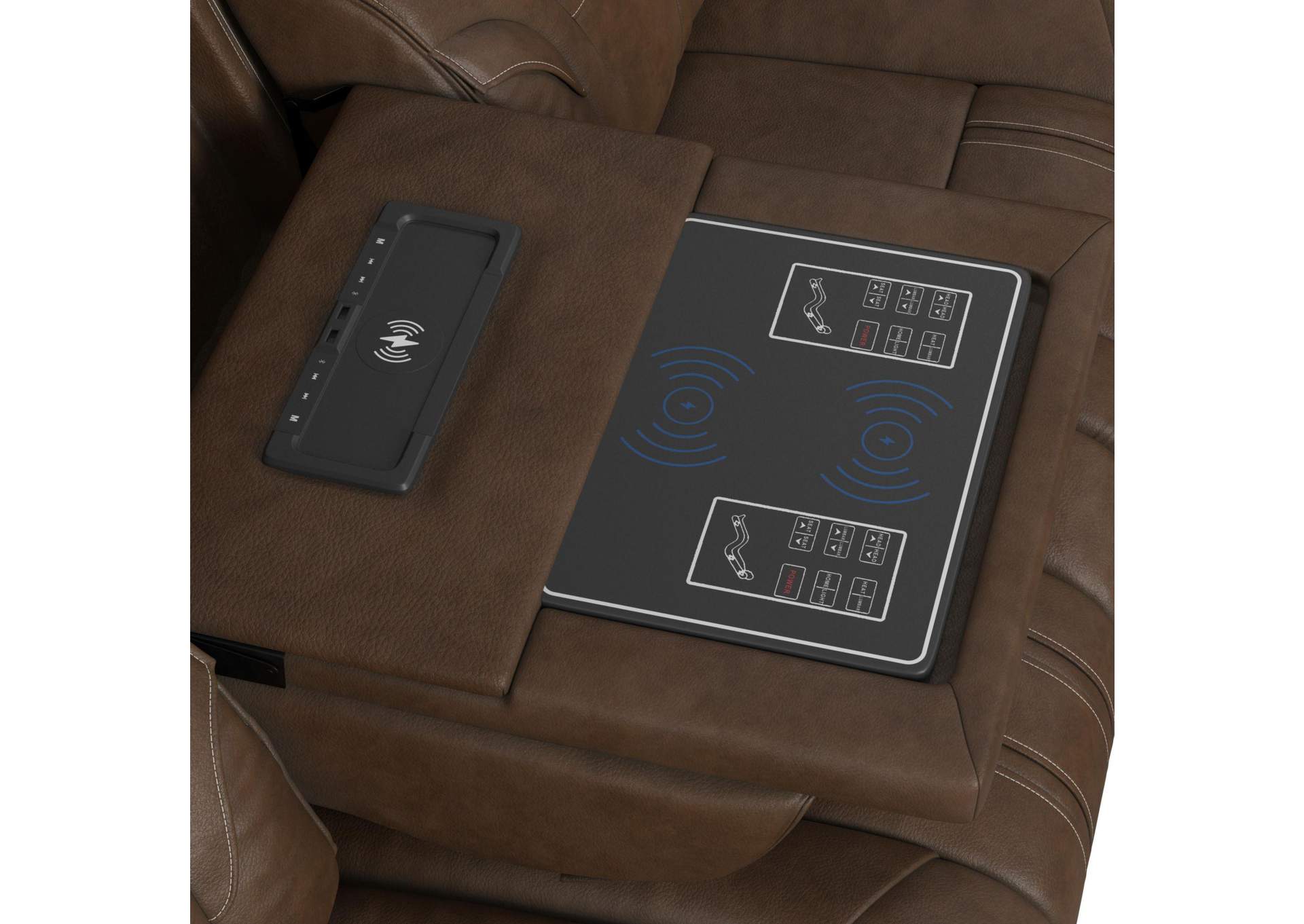 Bonanza P3 Sofa With I Table Reading Light Heat Massage Led Speaker And Fd Cup Holder In Leather Gel Umber image 10
