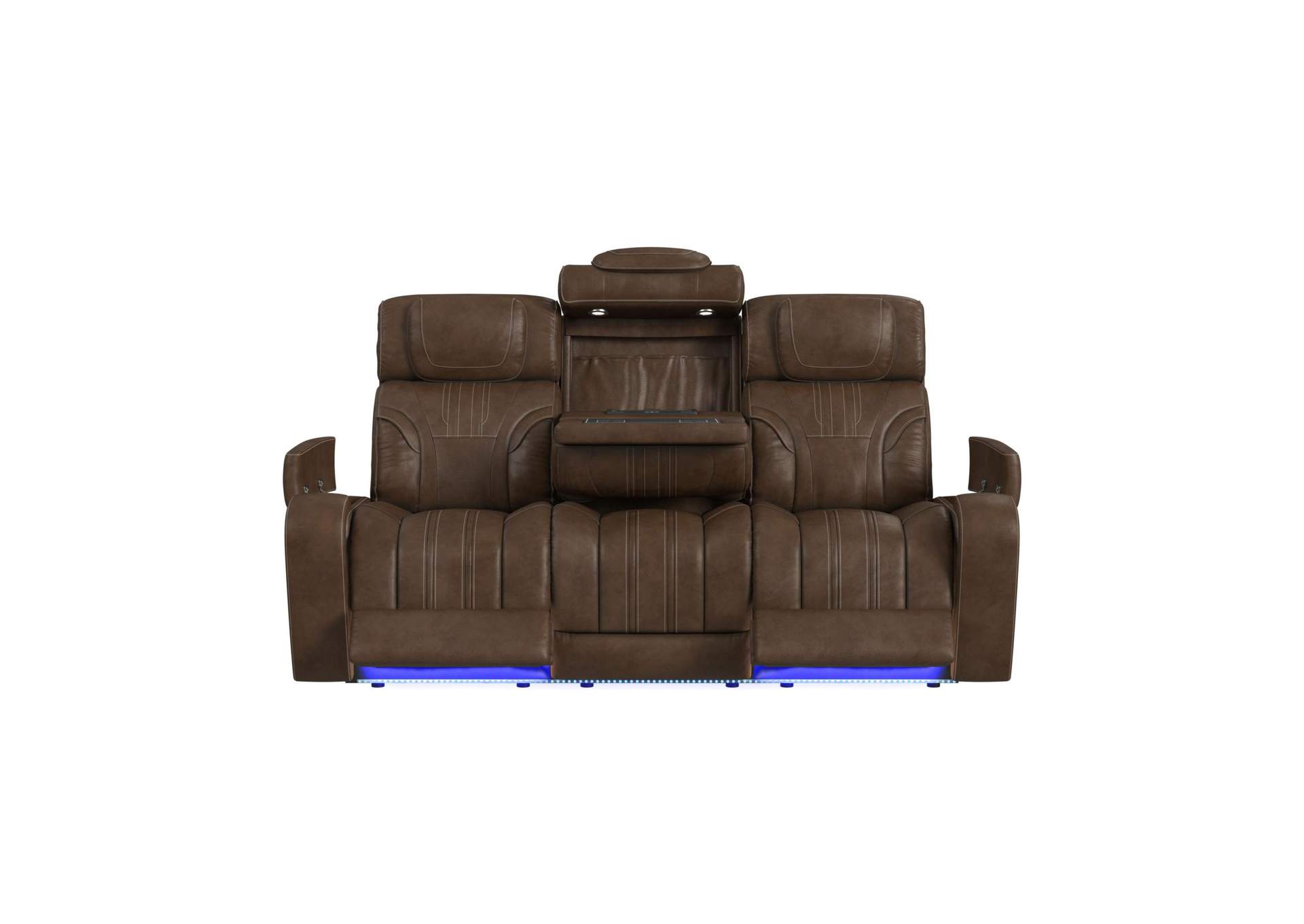 Bonanza P3 Sofa With I Table Reading Light Heat Massage Led Speaker And Fd Cup Holder In Leather Gel Umber image 7