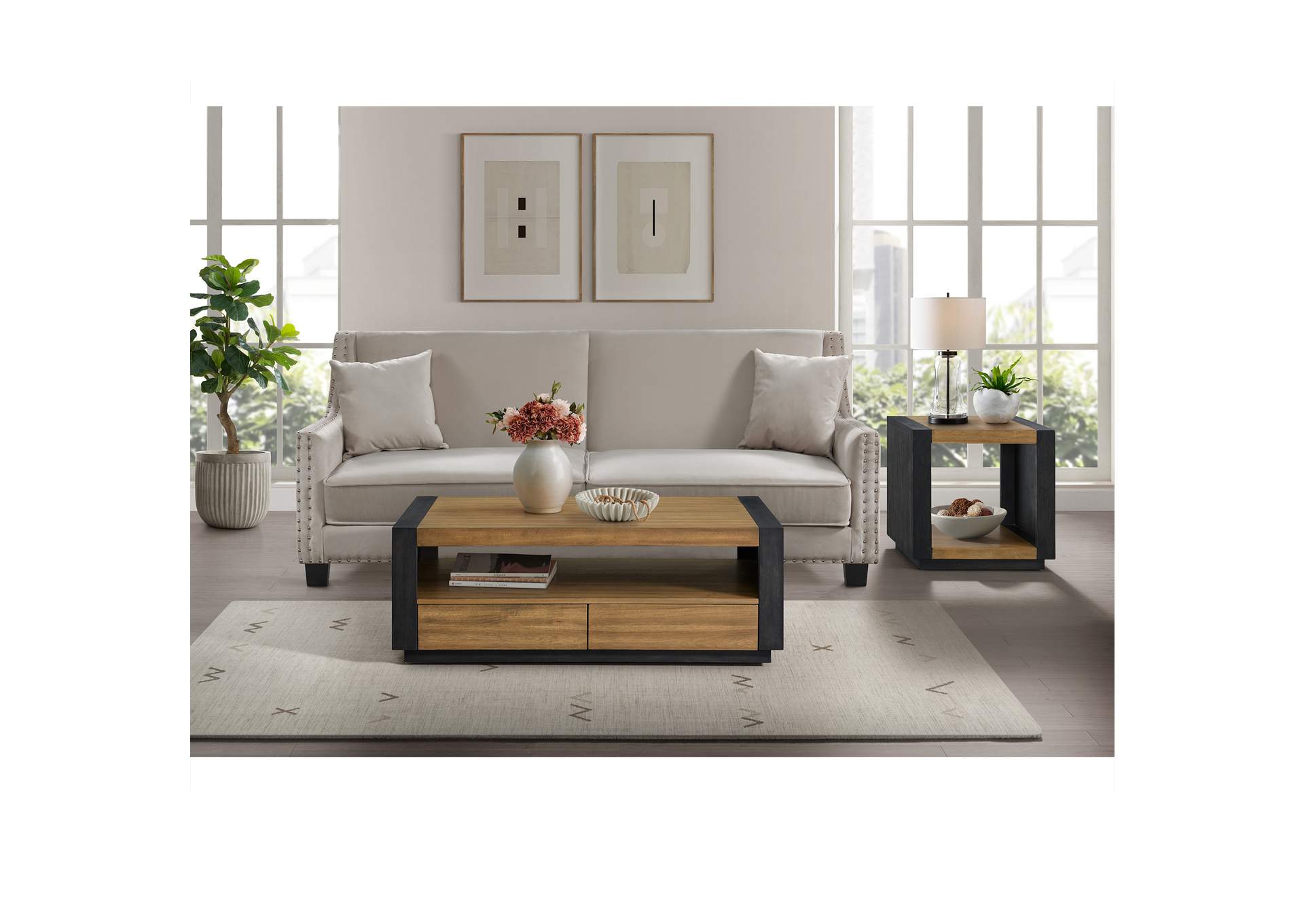 Breckenridge 2 Piece Occasional Table Set In Light Oak Black - Coffee Table End Table image 1