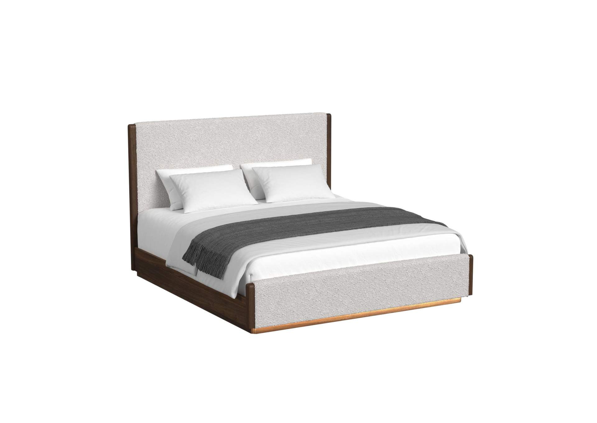 Brisbane King Upholstery Bed With Boucle Beige And Led In Brown image 3