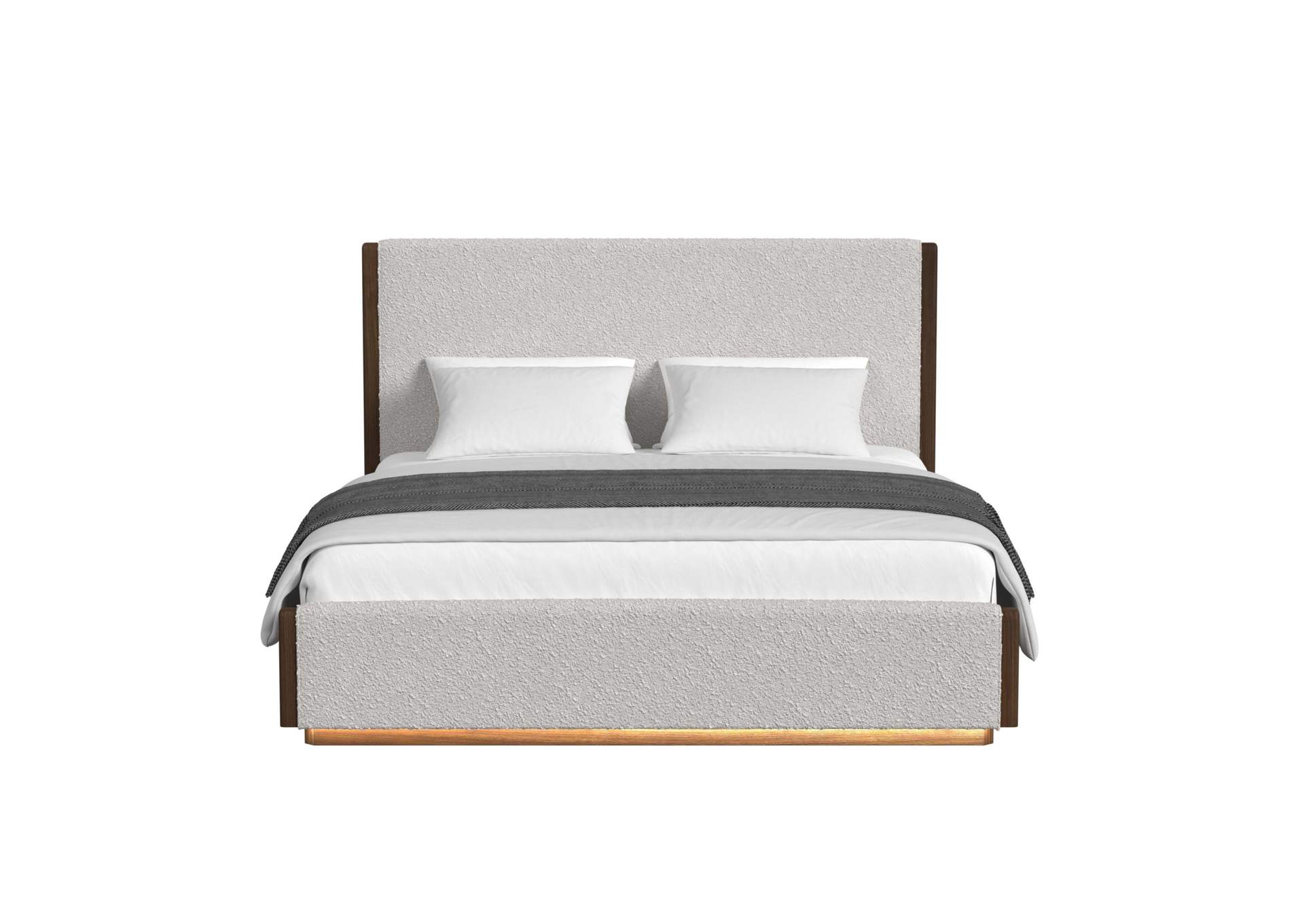 Brisbane King Upholstery Bed With Boucle Beige And Led In Brown image 4