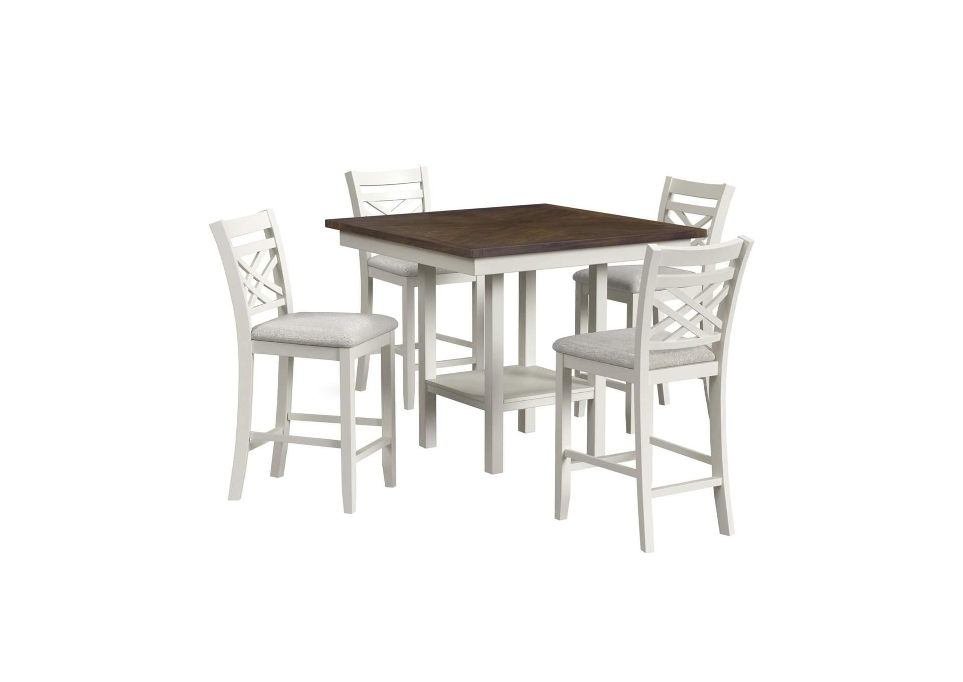 Brooks 5 Piece Counter Set With Table And 4 Upholstery Seat Wood Back Chairs In Medium Brown White image 3
