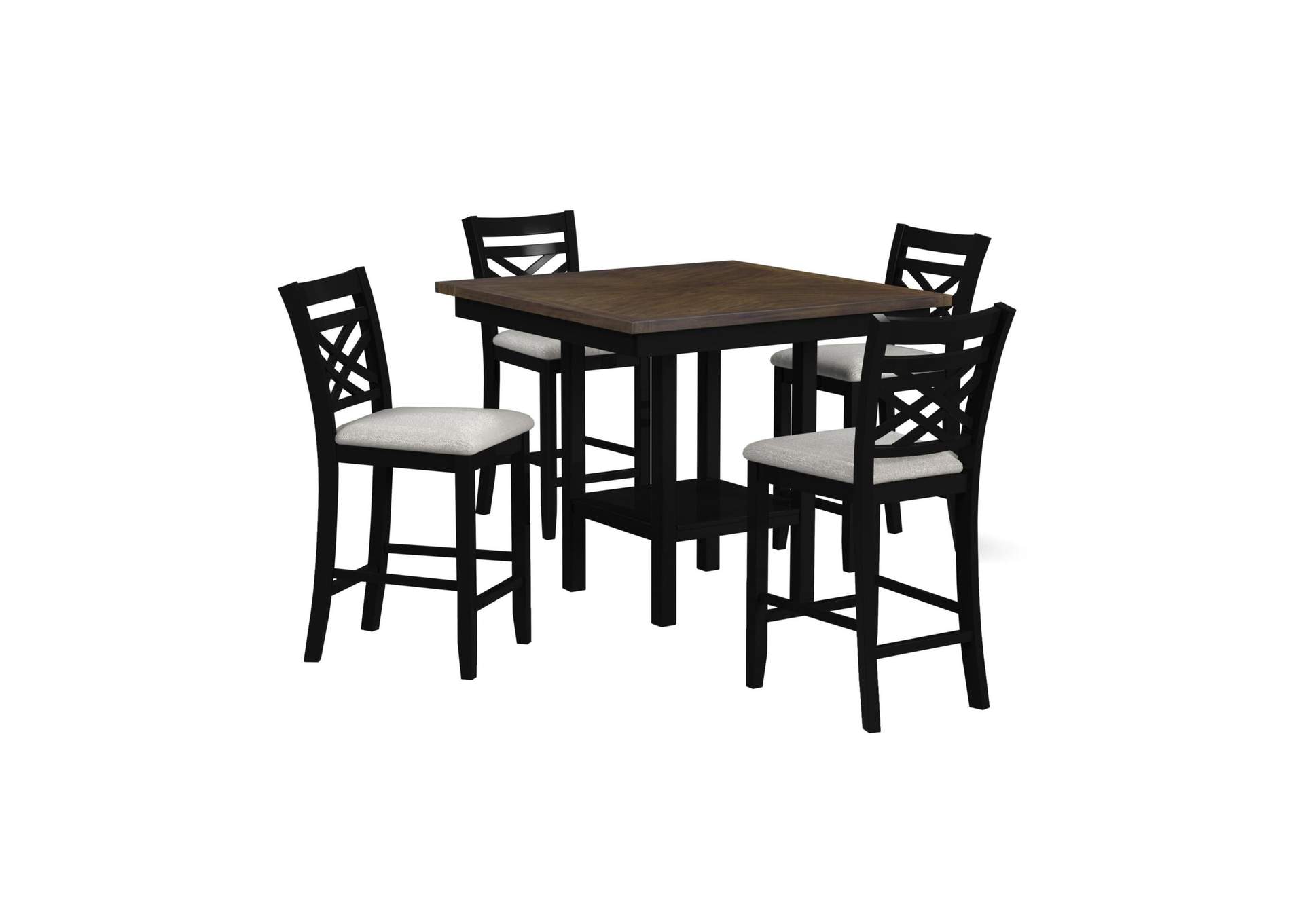 Brooks 5 Piece Counter Set With Table And 4 Upholstery Seat Wood Back Chairs In Medium Brown Black image 3
