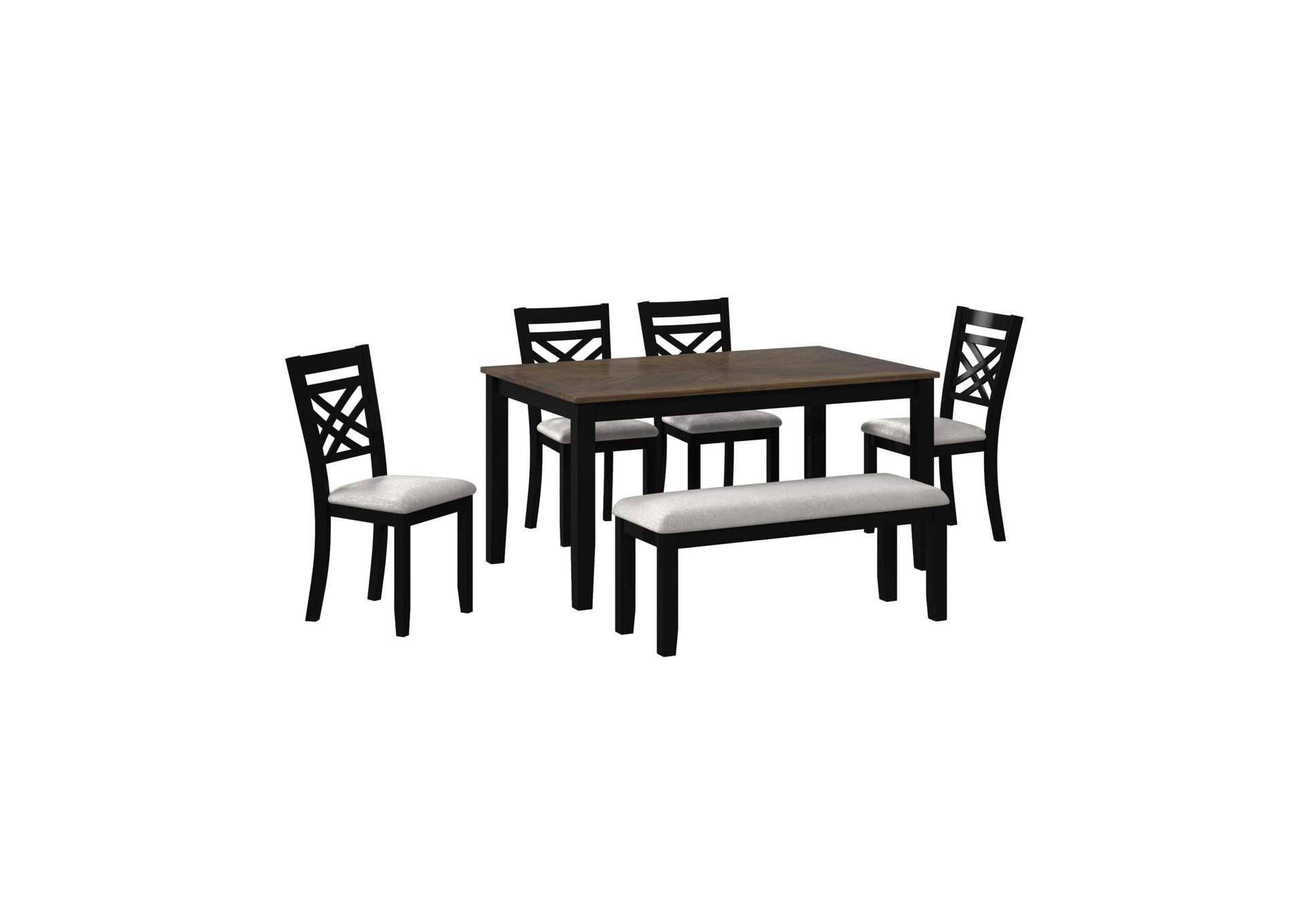 Brooks 6 Piece Dining Set With Table 4 Wood Back And Upholstery Seat Chairs And Bench In Medium Brown Black image 16