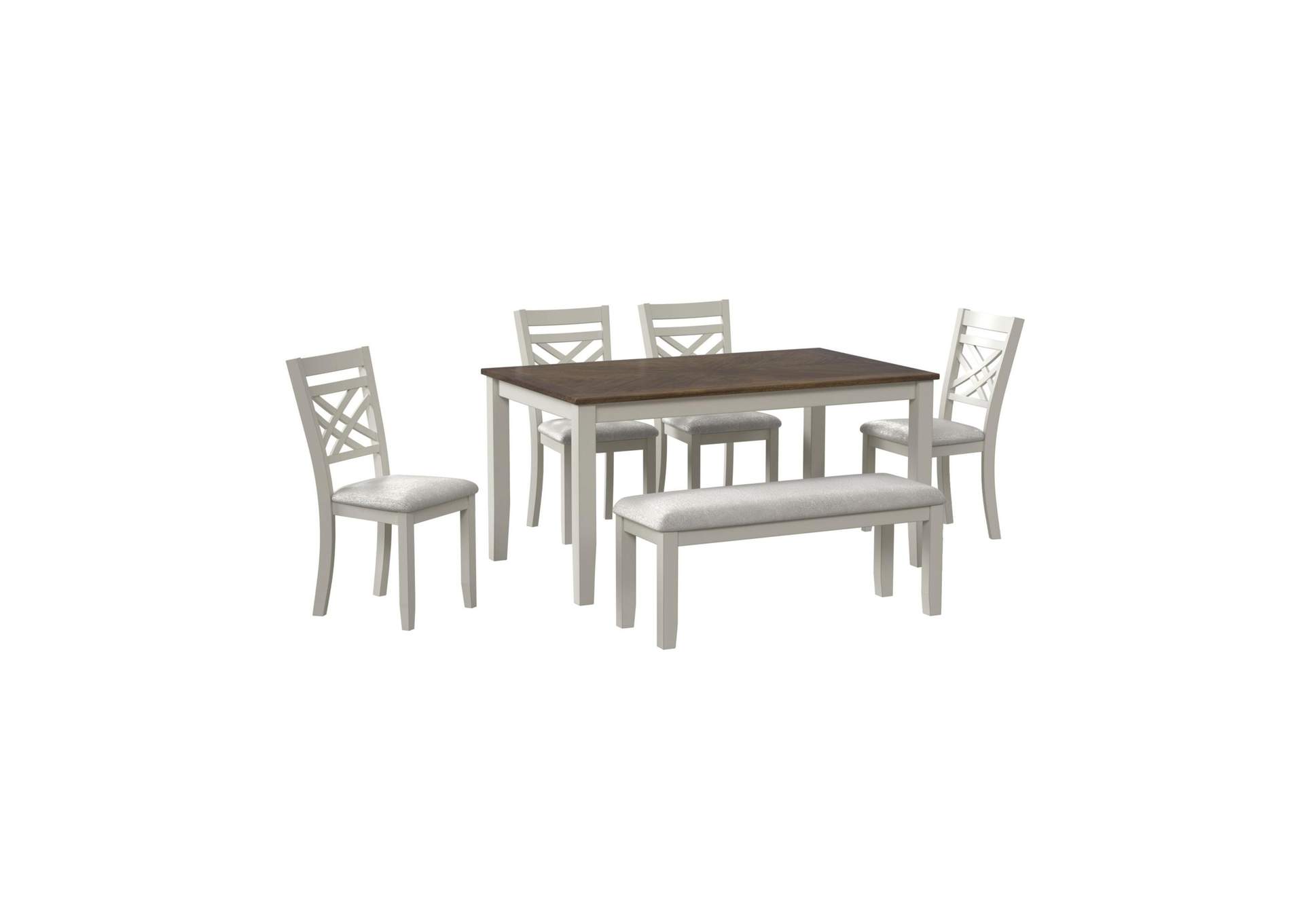 Brooks 6 Piece Dining Set With Table 4 Wood Back And Upholstery Seat Chairs And Bench In Medium Brown White image 3