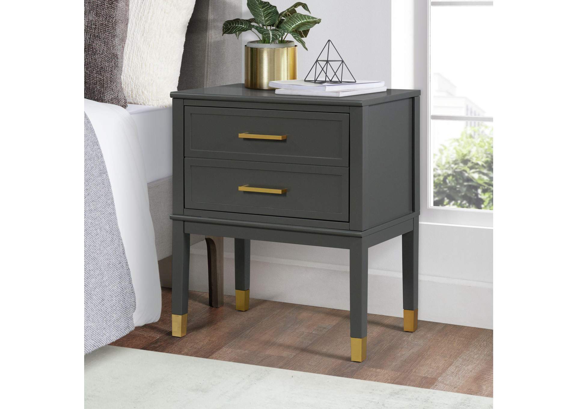 Bruno Nightstand With Power Port In Dark Charcoal image 1