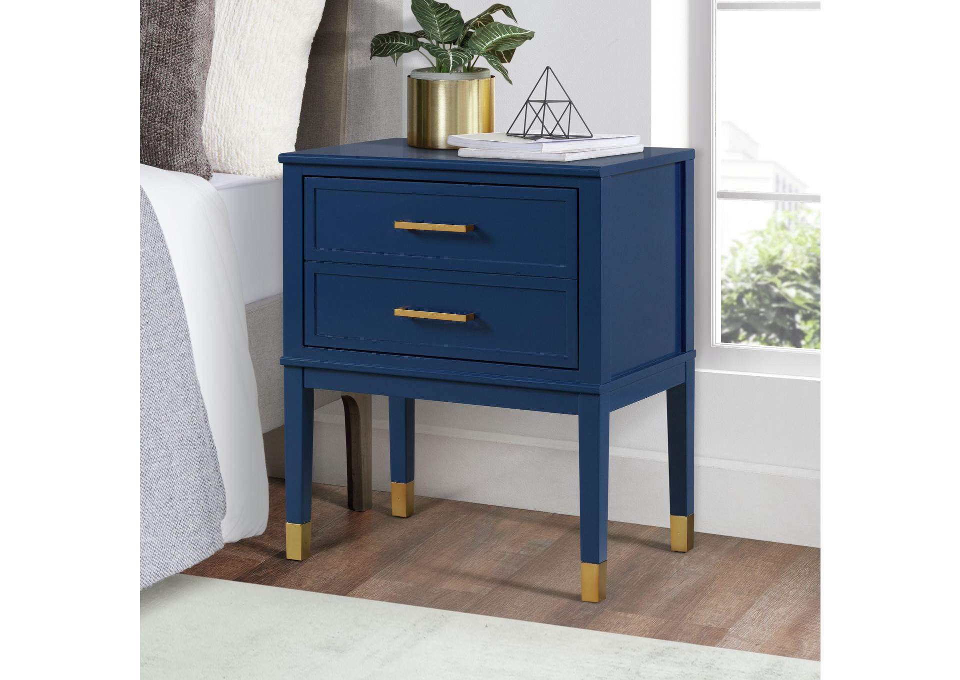 Bruno Nightstand With Power Port In Navy image 1