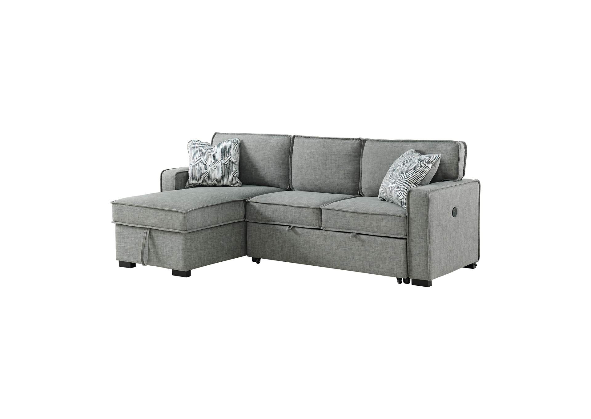 Caracas Sectional Sleeper Chofa With Pull Bed Drop Table USB In Palmer Steel image 3