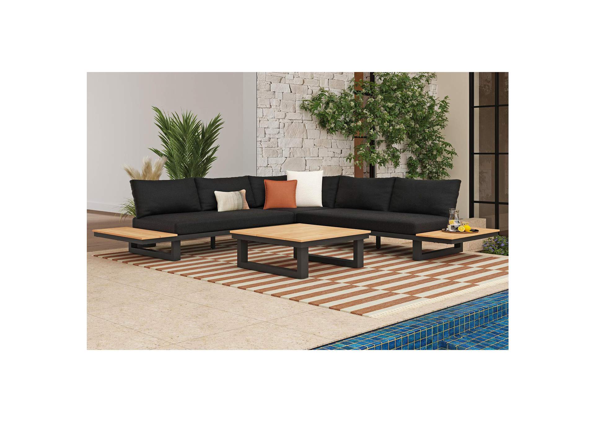 Cabana Three Piece Outdoor Living Set With Dark Grey Olefin In Black image 1