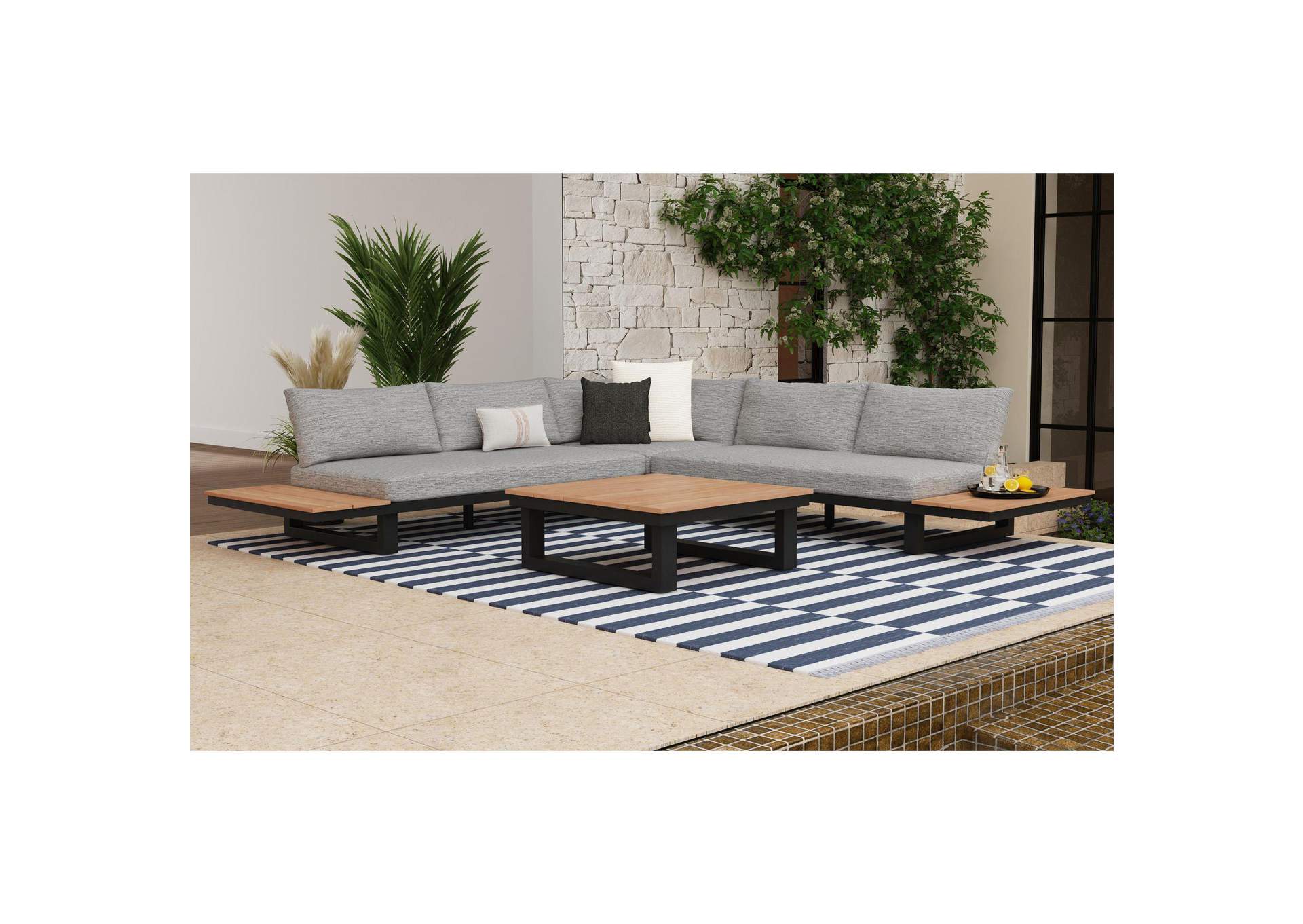 Cabana Three Piece Outdoor Living Set With Light Grey Olefin In Black image 1