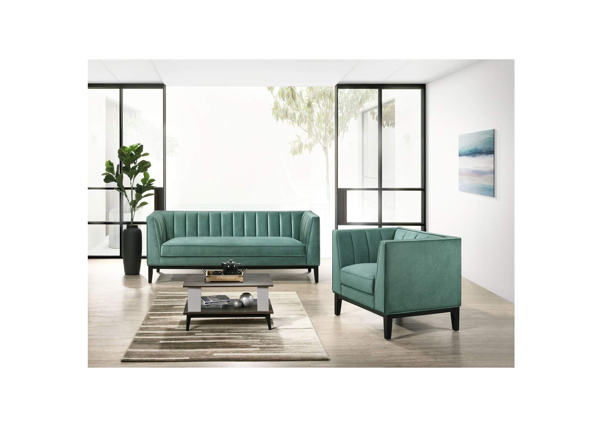 Calais 2 Piece Living Room Set In Marine Green image 1