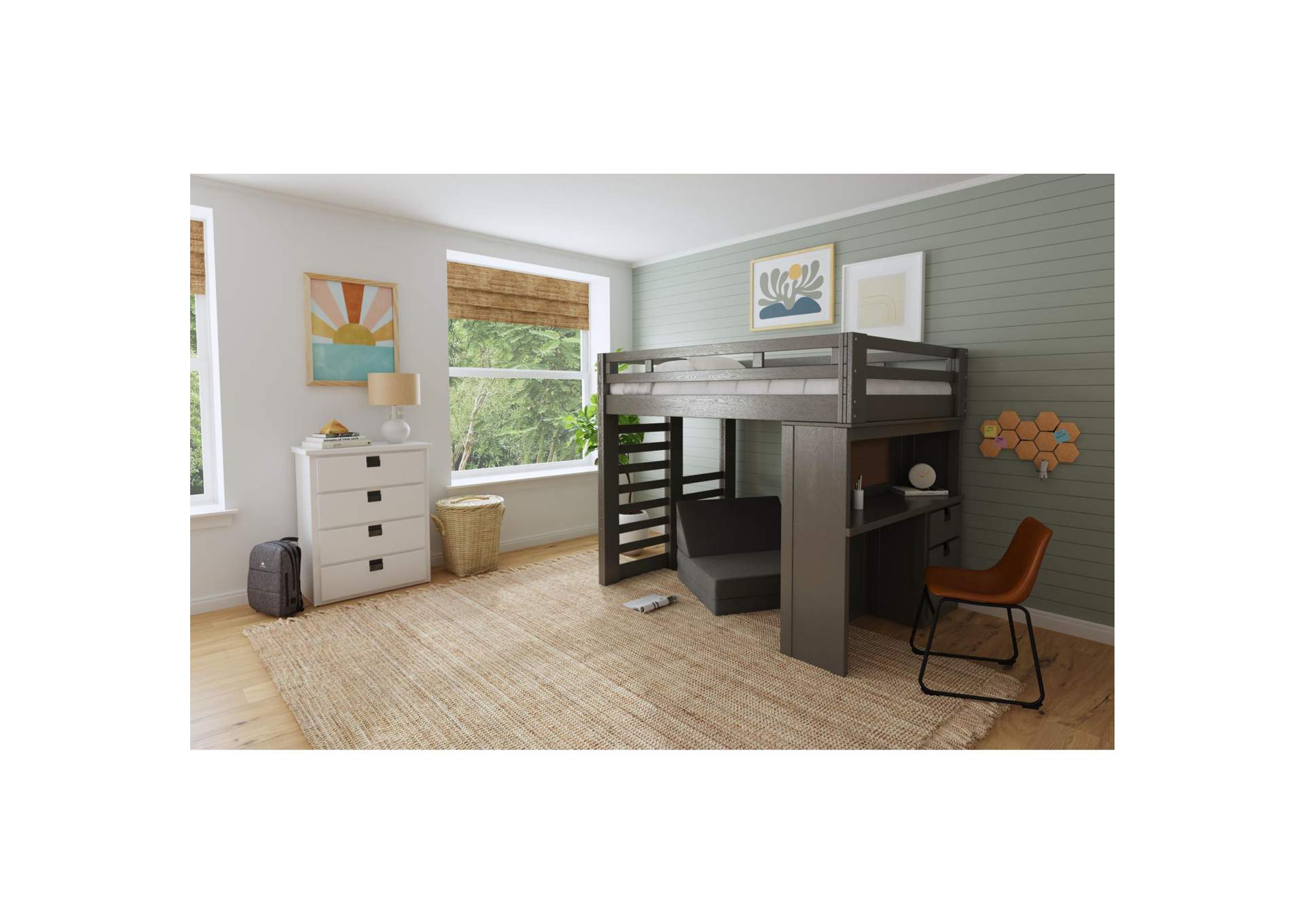 Cali Kids Complete Basic Loft Twin Desk Bed In Grey