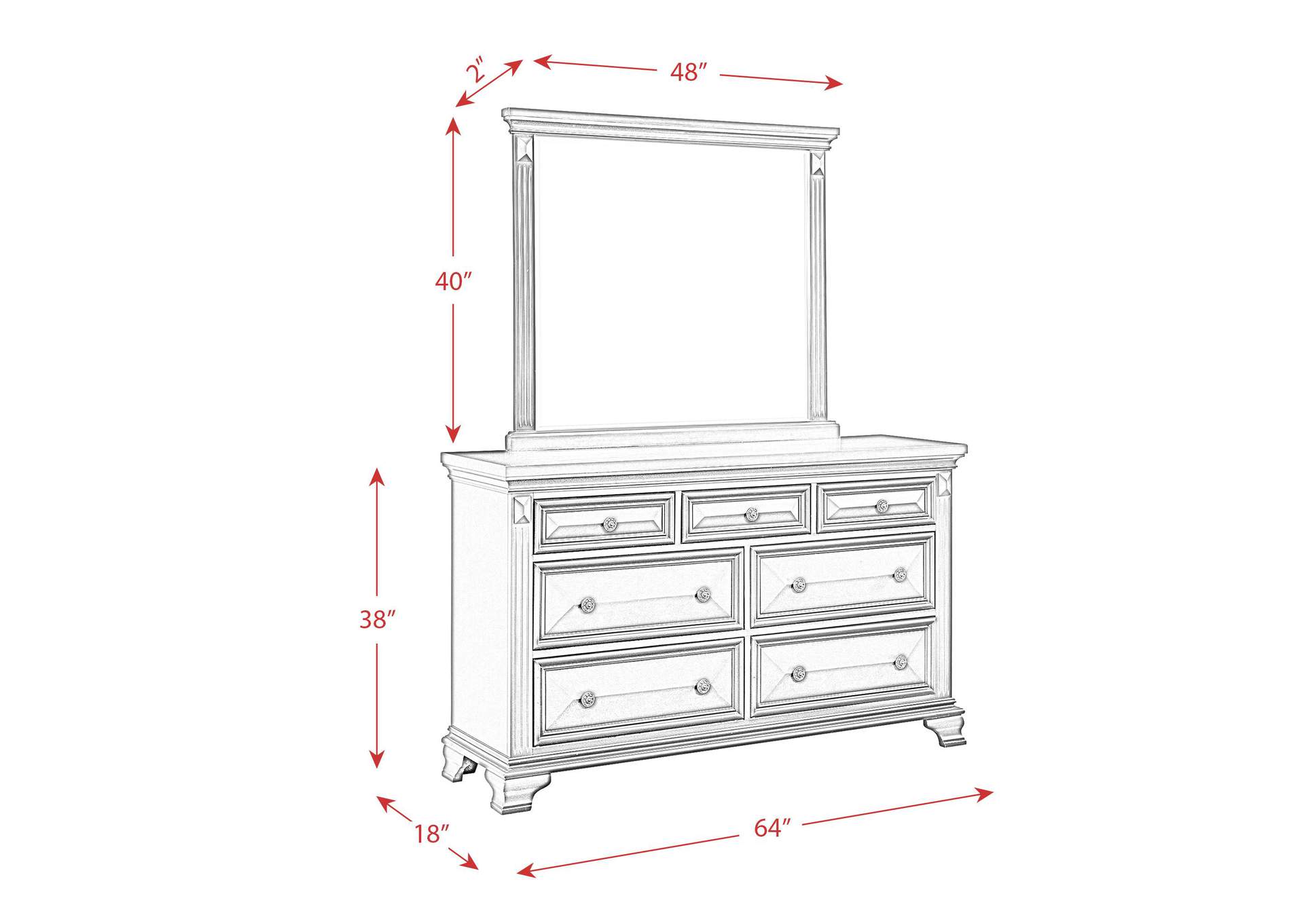 Calloway 7 - Drawer Dresser With Mirror Set In Antique White image 8