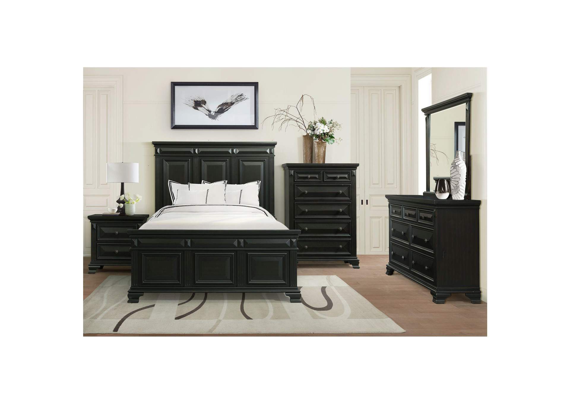 Calloway Queen Panel Bed In Antique Black image 1