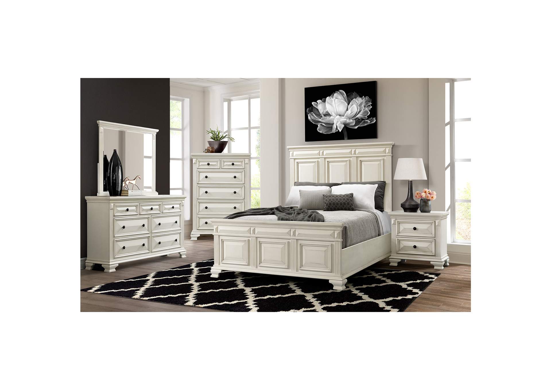 Calloway Queen Panel Bed In Antique White