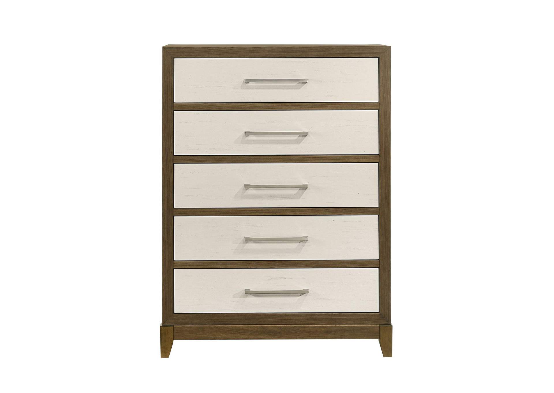 Calverson 5 - Drawer Chest In Ivory And Walnut image 4
