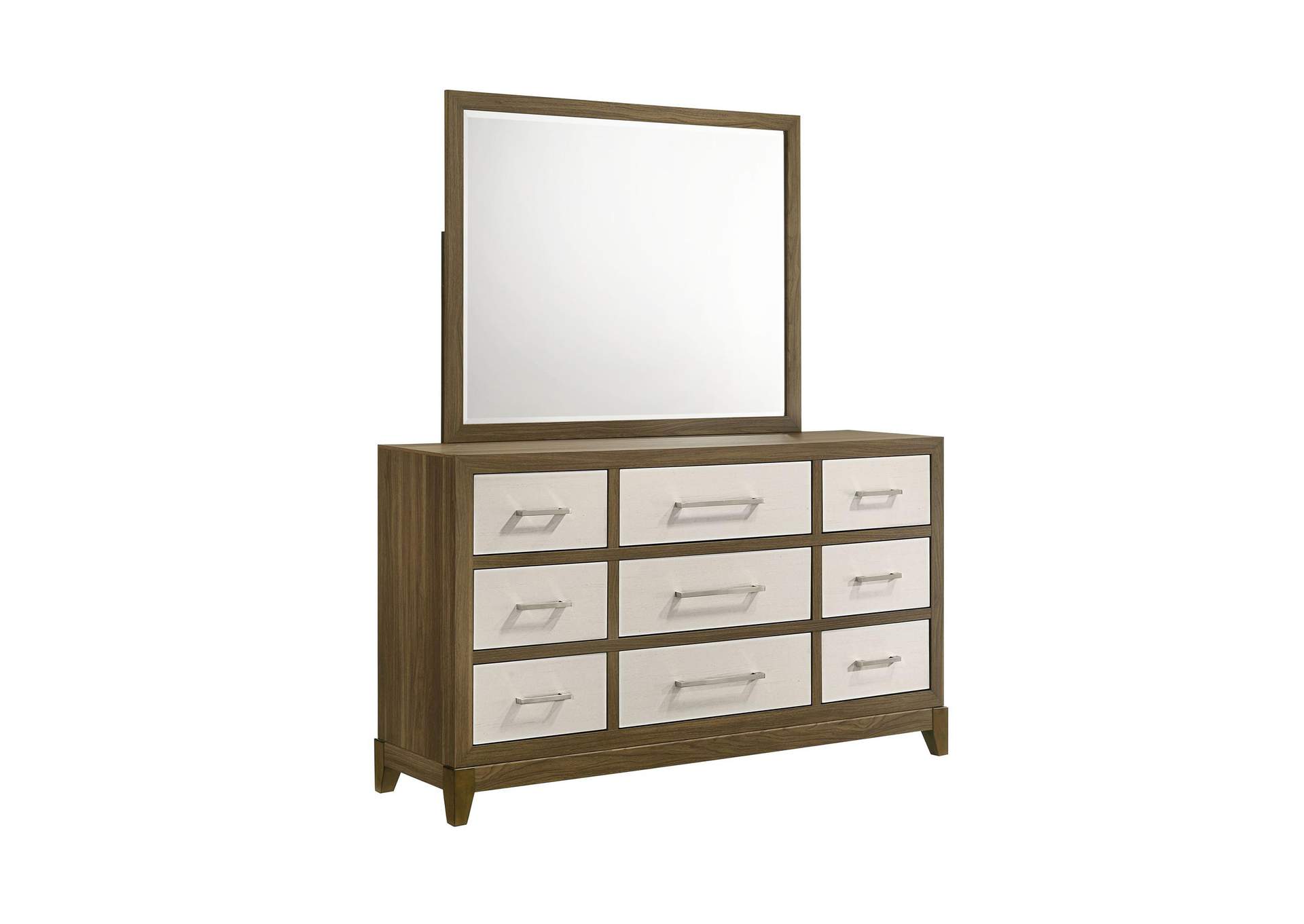 Calverson Dresser And Mirror Set In Ivory And Walnut image 3