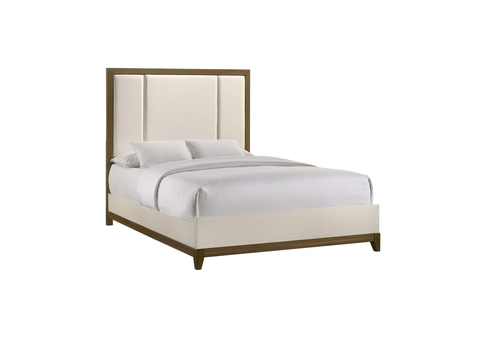 Calverson Queen Bed With White Pu In Ivory And Walnut image 3