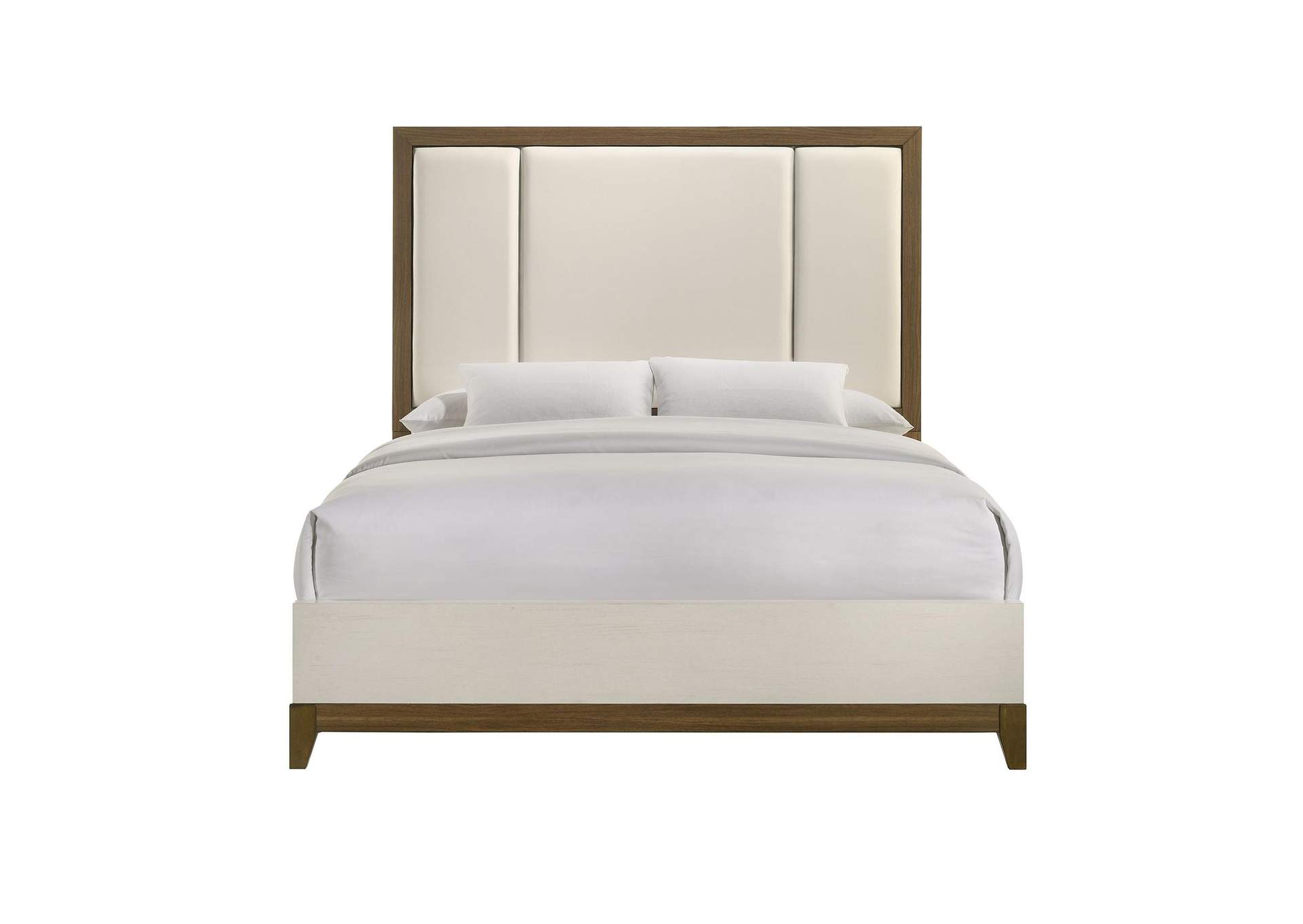 Calverson Queen Bed With White Pu In Ivory And Walnut image 4