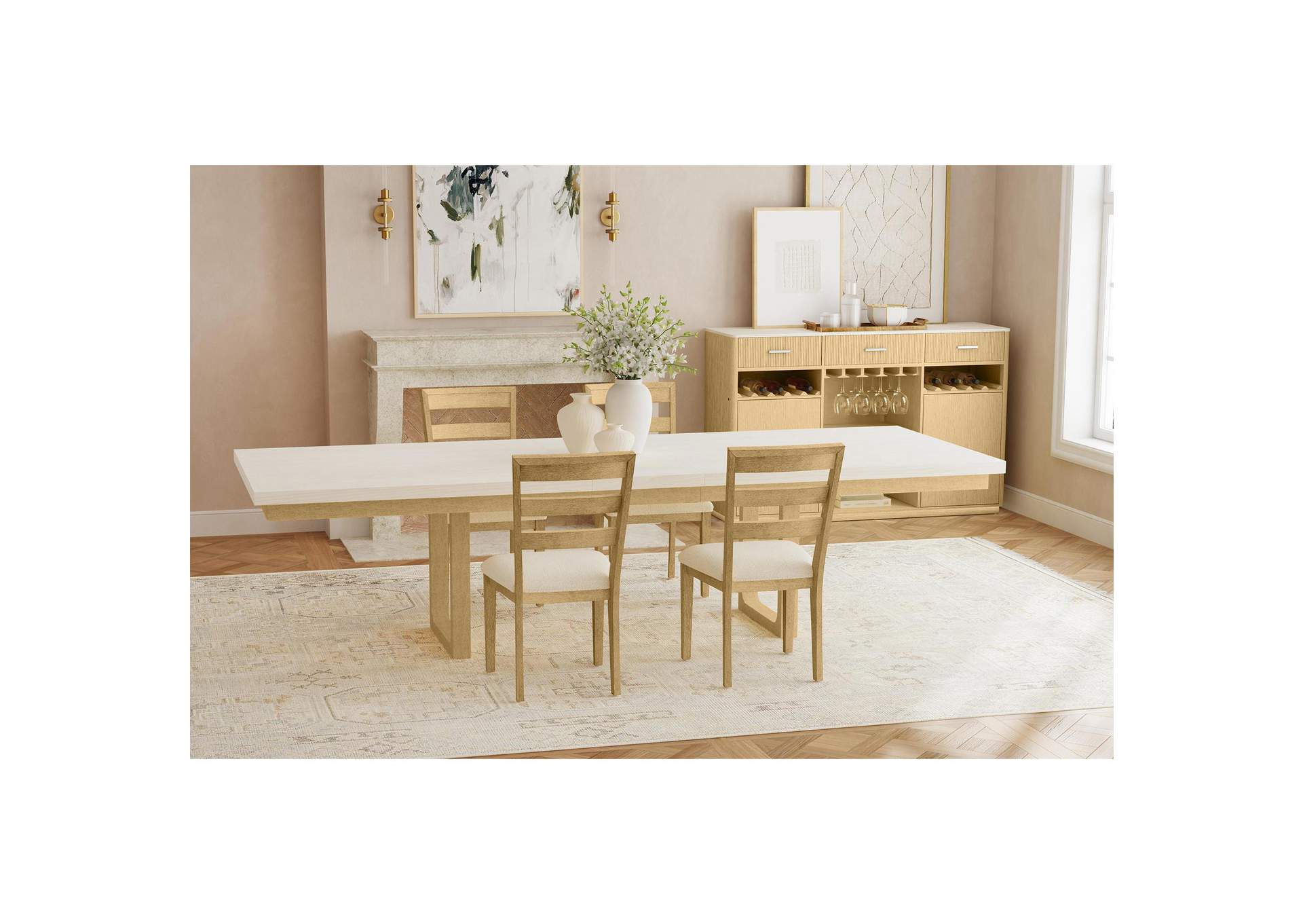 Cambrie Wood Back Dining Side Chair With Beige Boucle In Natural 2 Per Carton image 1