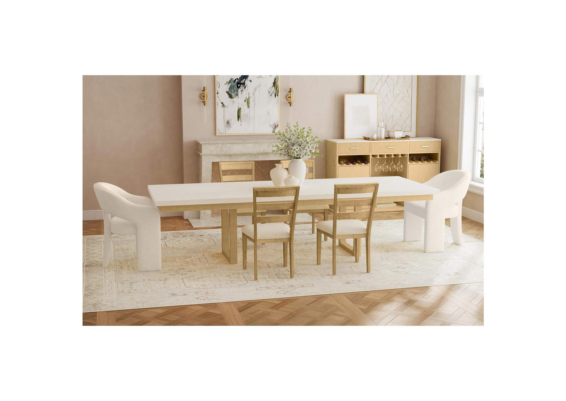 Cambrie Upholstery Dining Arm Chair In Beige Boucle image 1
