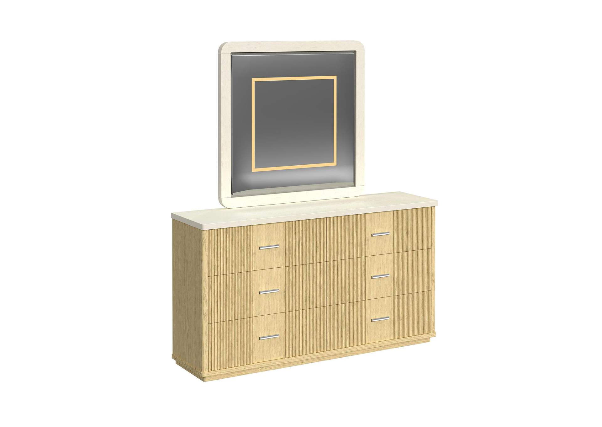 Cambrie Dresser And Mirror Set In Off - White And Natural image 4