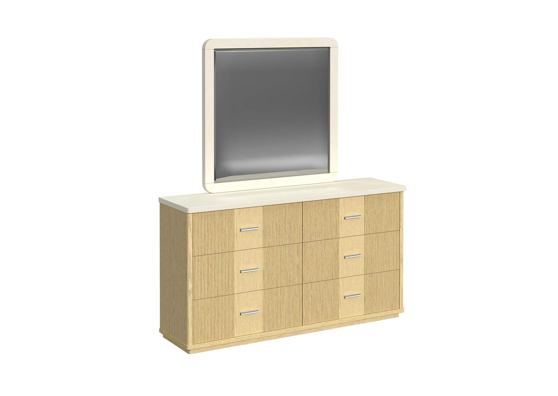 Cambrie Dresser And Mirror Set In Off - White And Natural image 3