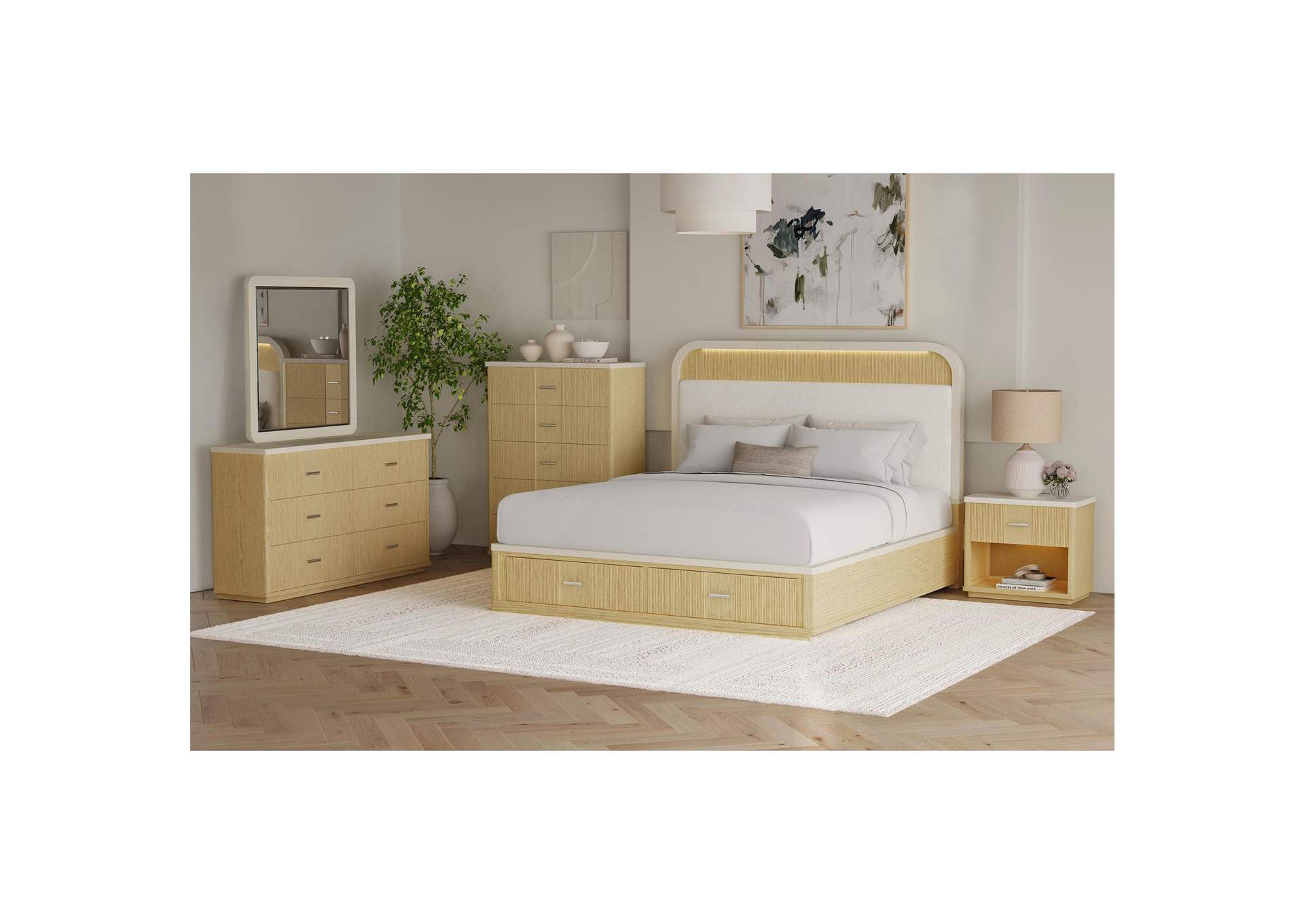 Cambrie Nightstand With Light And Usbc In Off - White And Natural image 1
