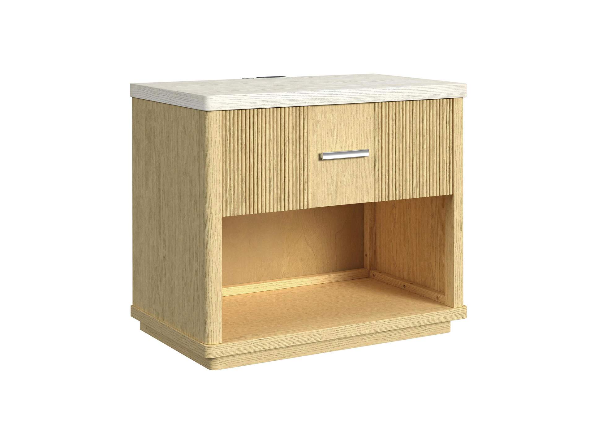 Cambrie Nightstand With Light And Usbc In Off - White And Natural image 3